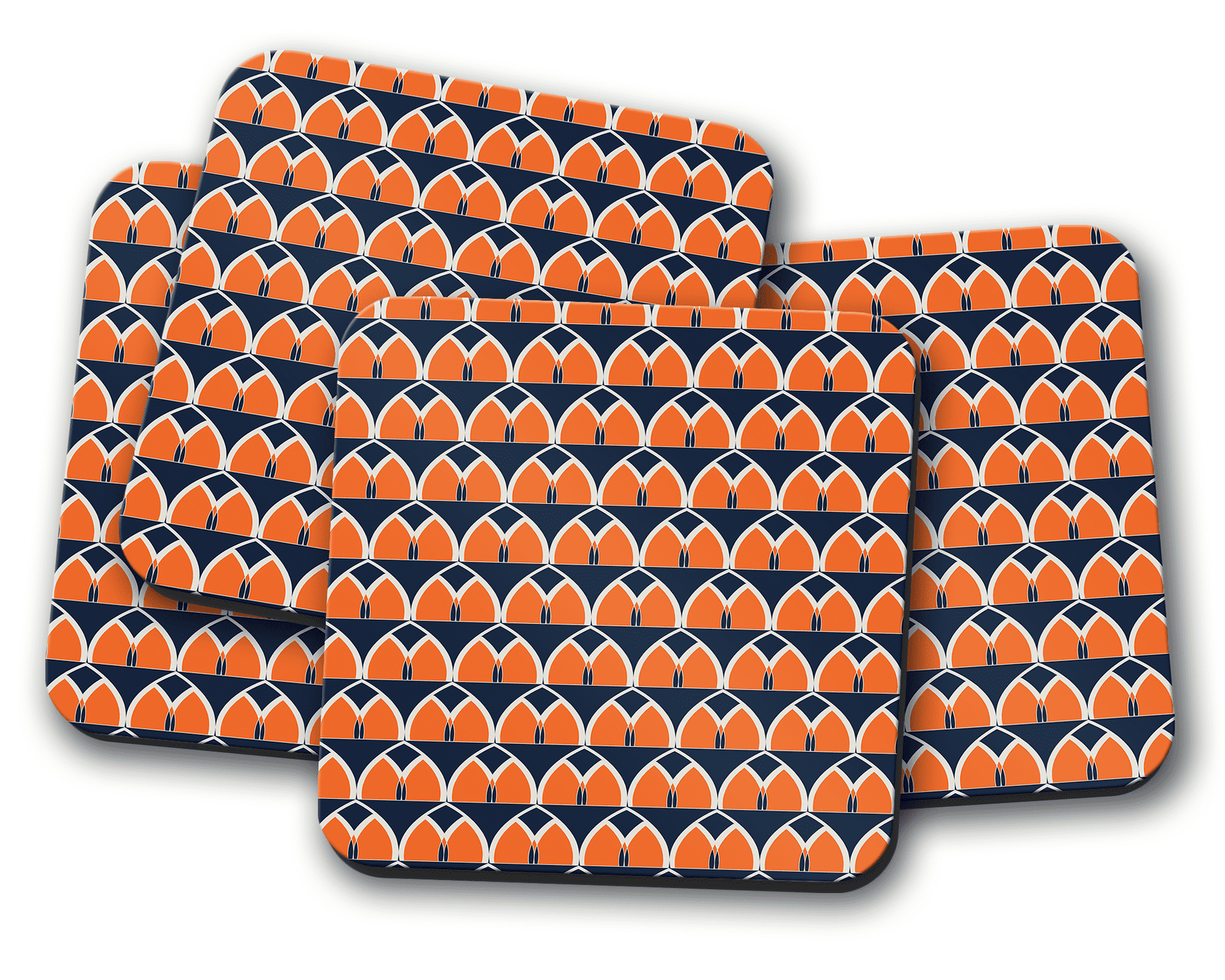 Navy Blue and Orange Retro Geometric Coaster Set