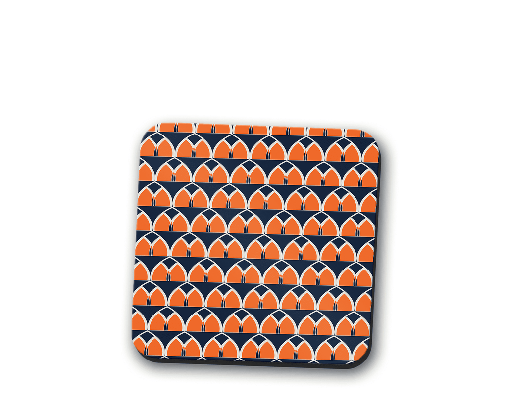 Navy Blue and Orange Retro Geometric Coaster Set