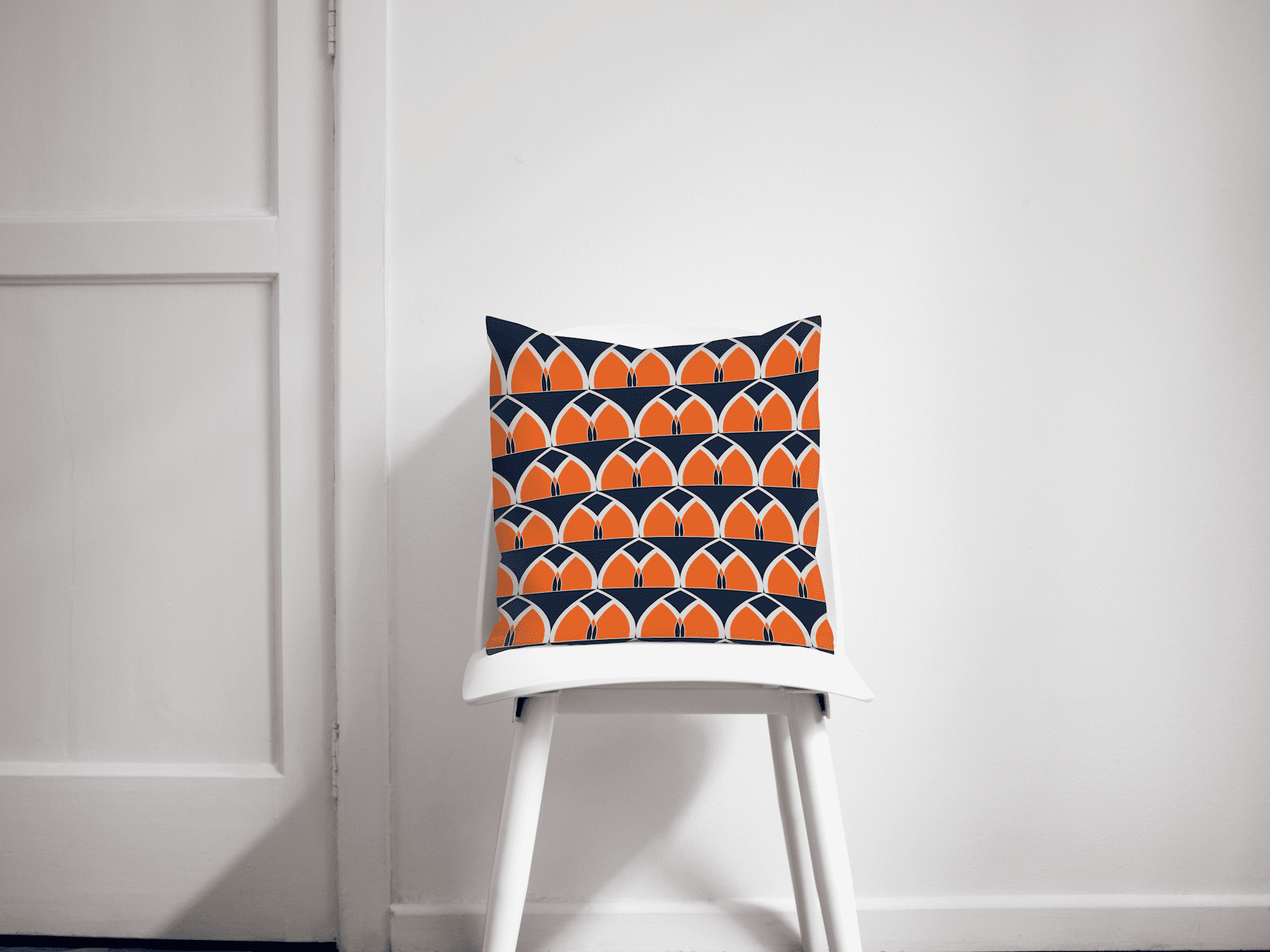 Navy Blue and Orange Retro Geometric Arches Cushion