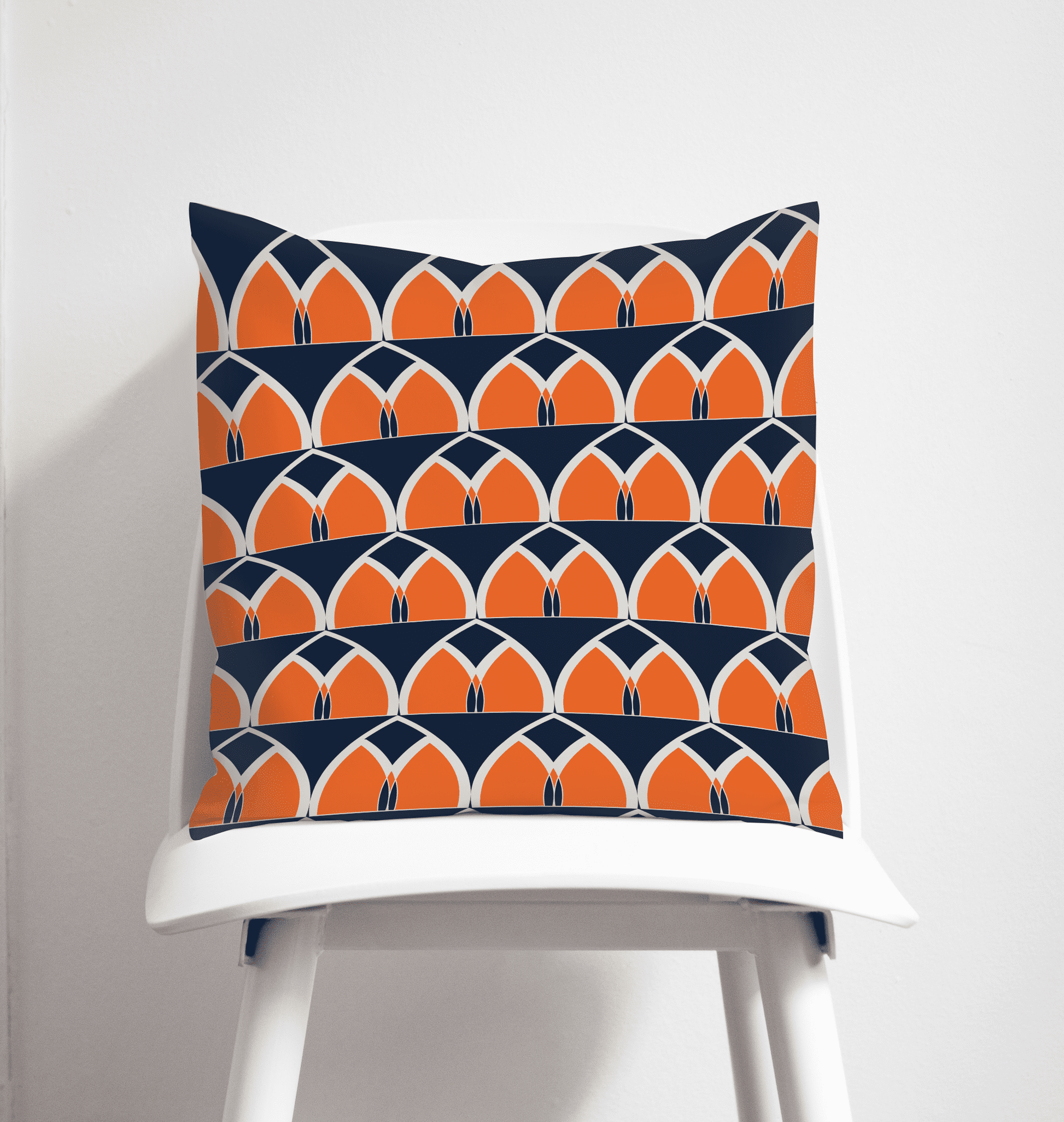 Navy Blue and Orange Retro Geometric Arches Cushion