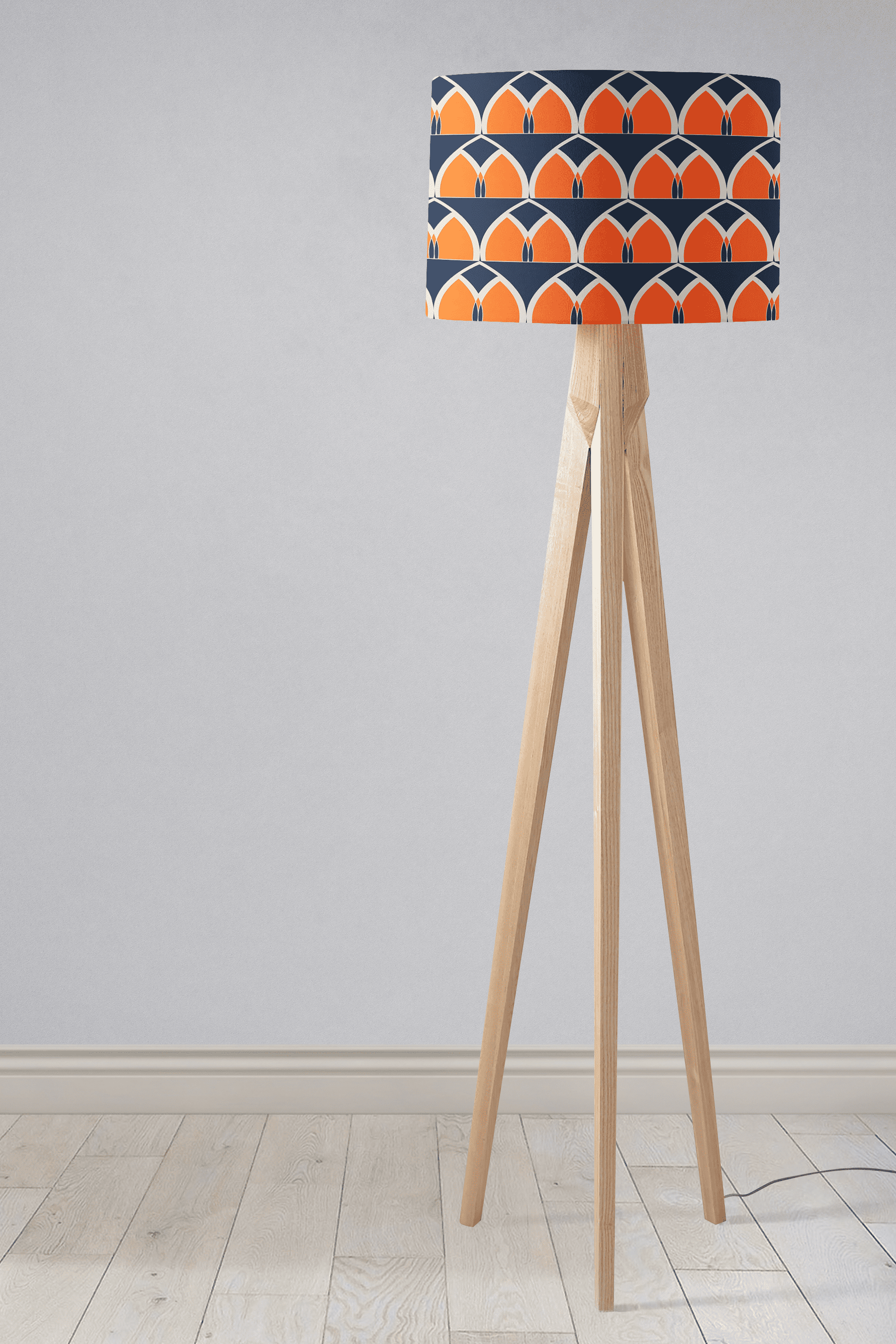 Navy Blue and Orange Retro Geometric Lampshade for Ceiling or Table