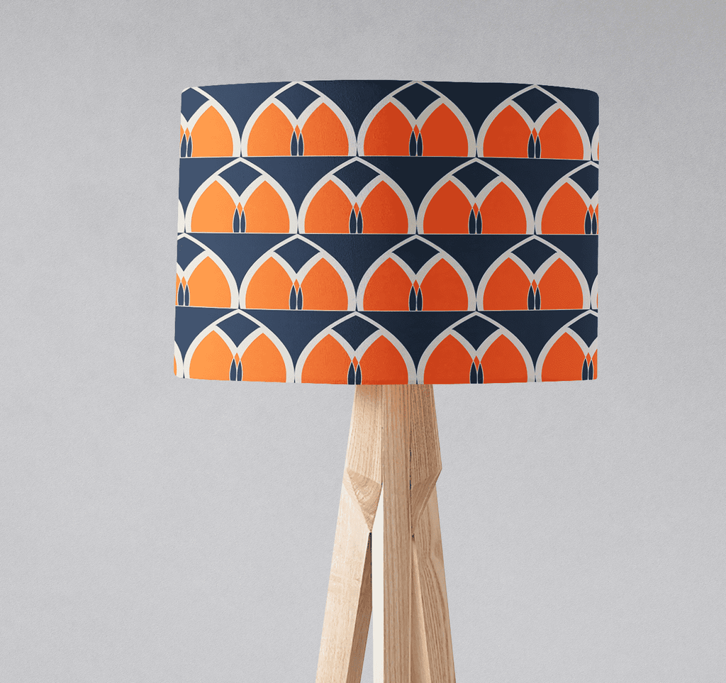 Navy Blue and Orange Retro Geometric Lampshade for Ceiling or Table