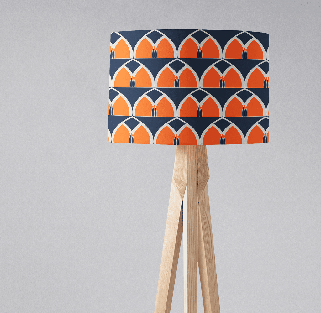 Navy Blue and Orange Retro Geometric Lampshade for Ceiling or Table