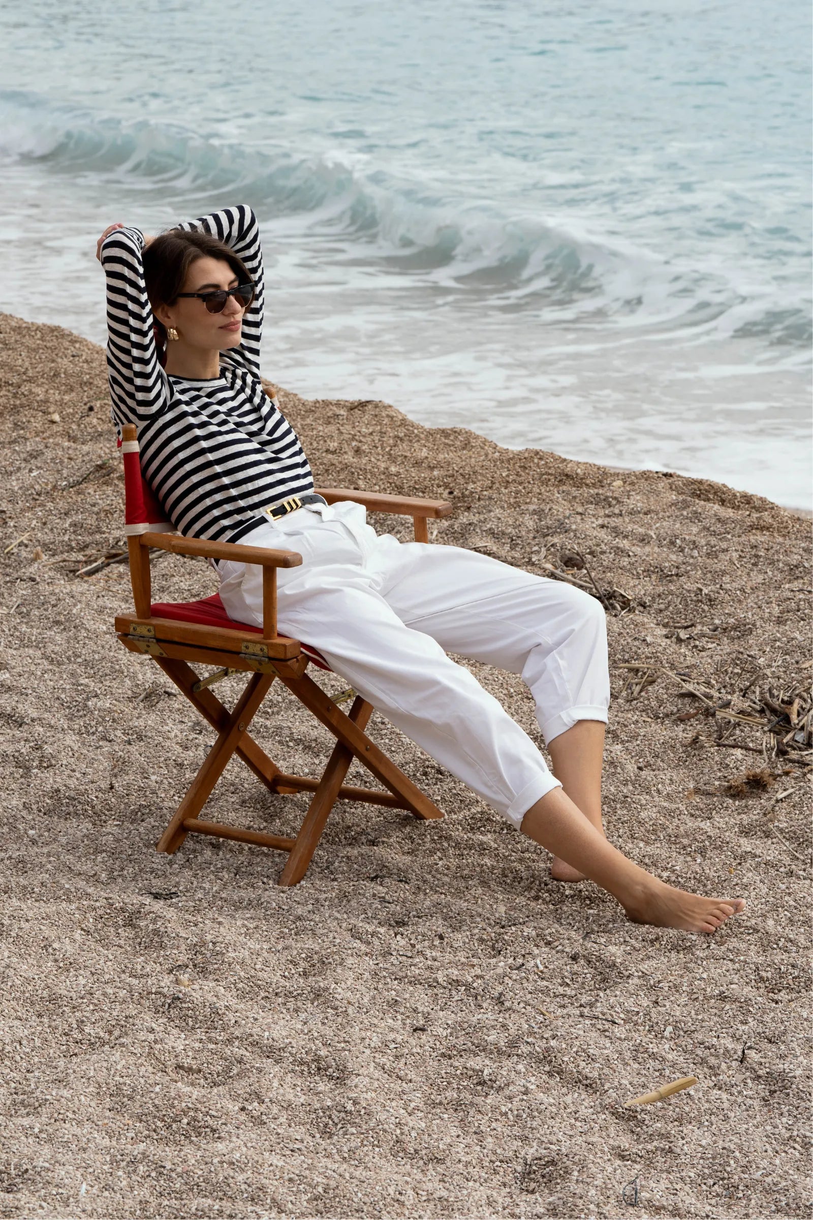 Women's Long Sleeve Striped Linen T-Shirt