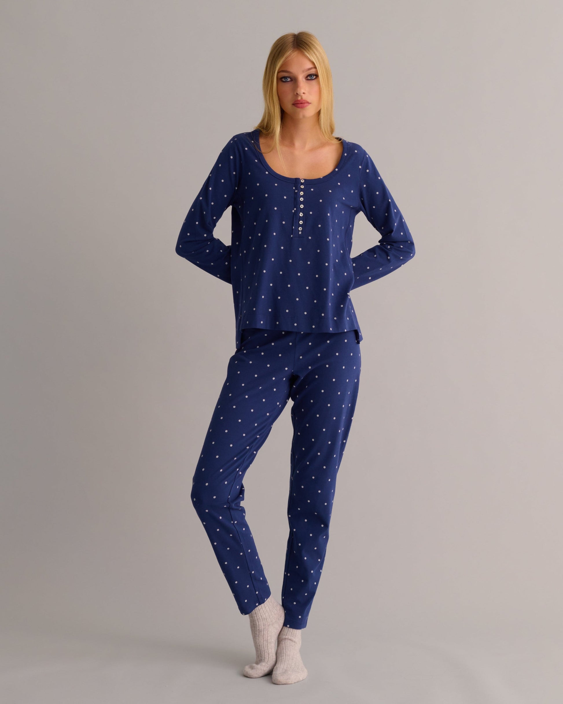 Navy Organic Cotton Printed Pyjama Set