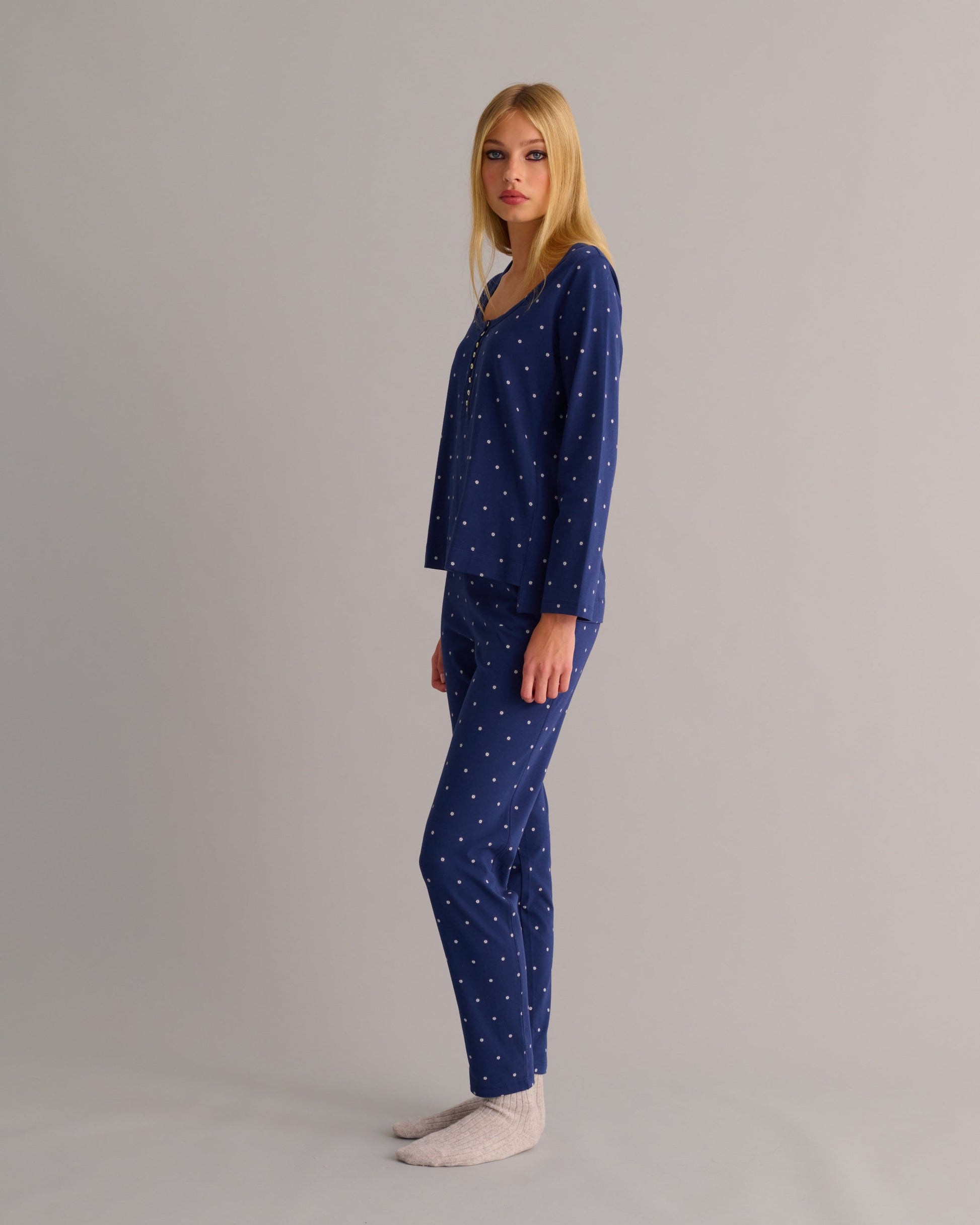 Navy Organic Cotton Printed Pyjama Set