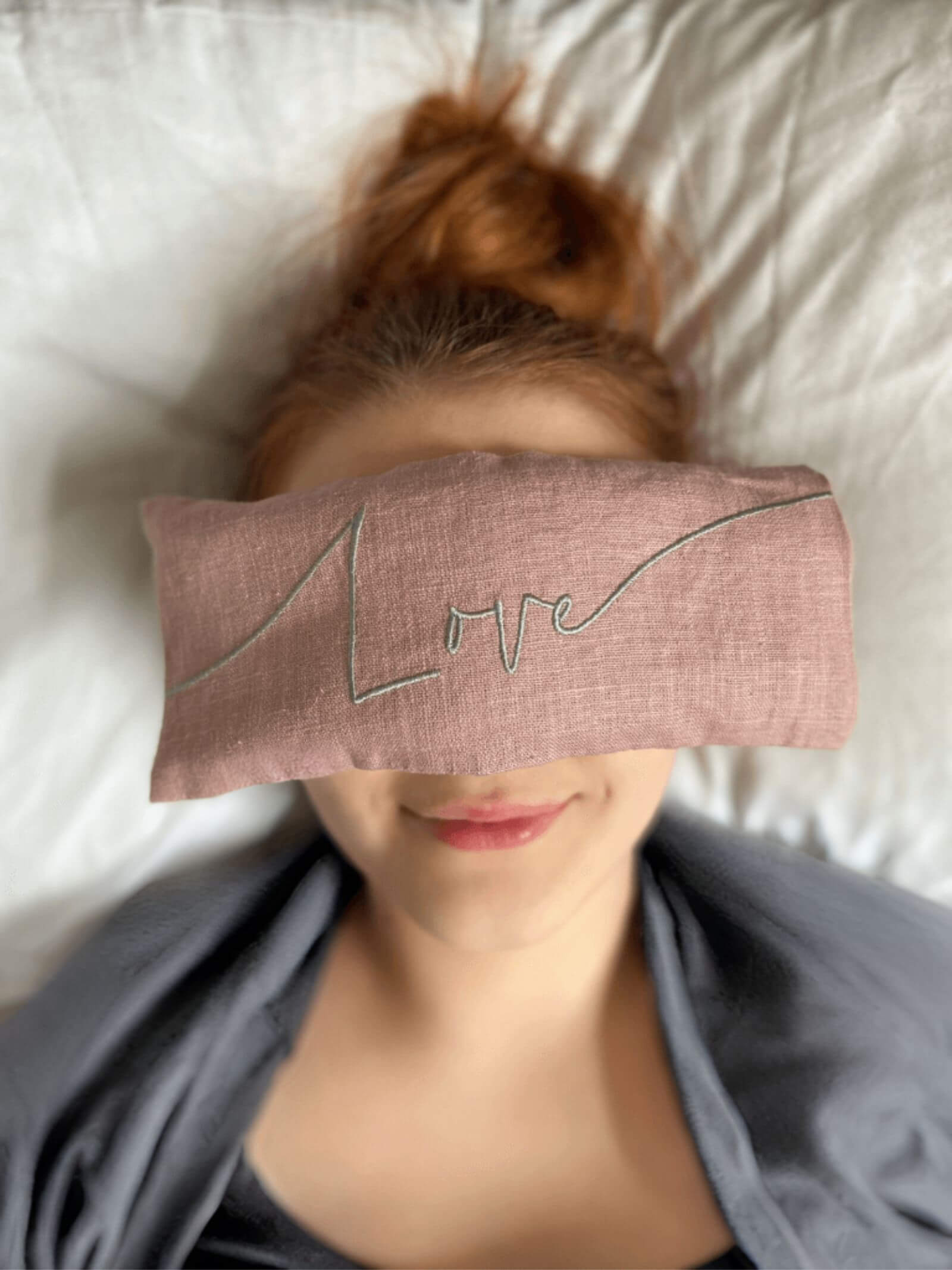 Love Embroidered Linen and Lavender Eye Pillow