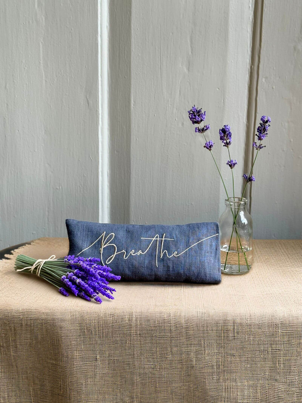 Breathe Embroidered Linen and Lavender Eye Pillow