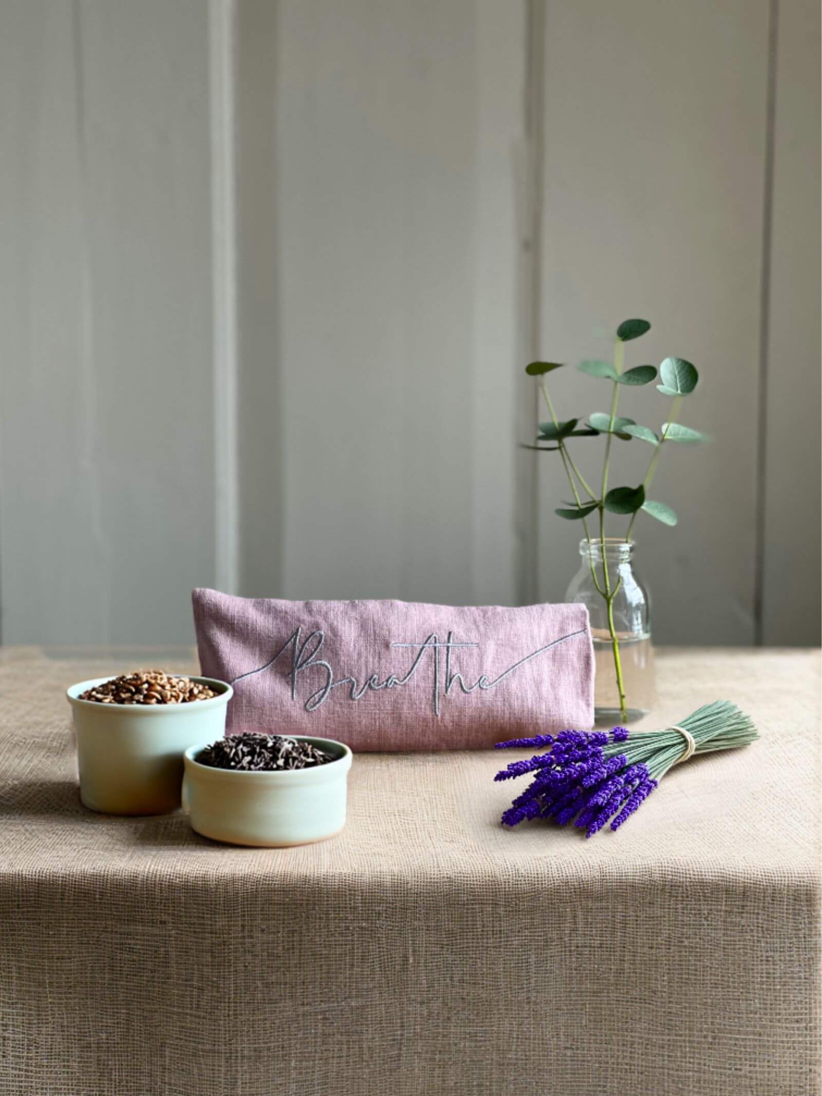 Breathe Embroidered Linen and Lavender Eye Pillow