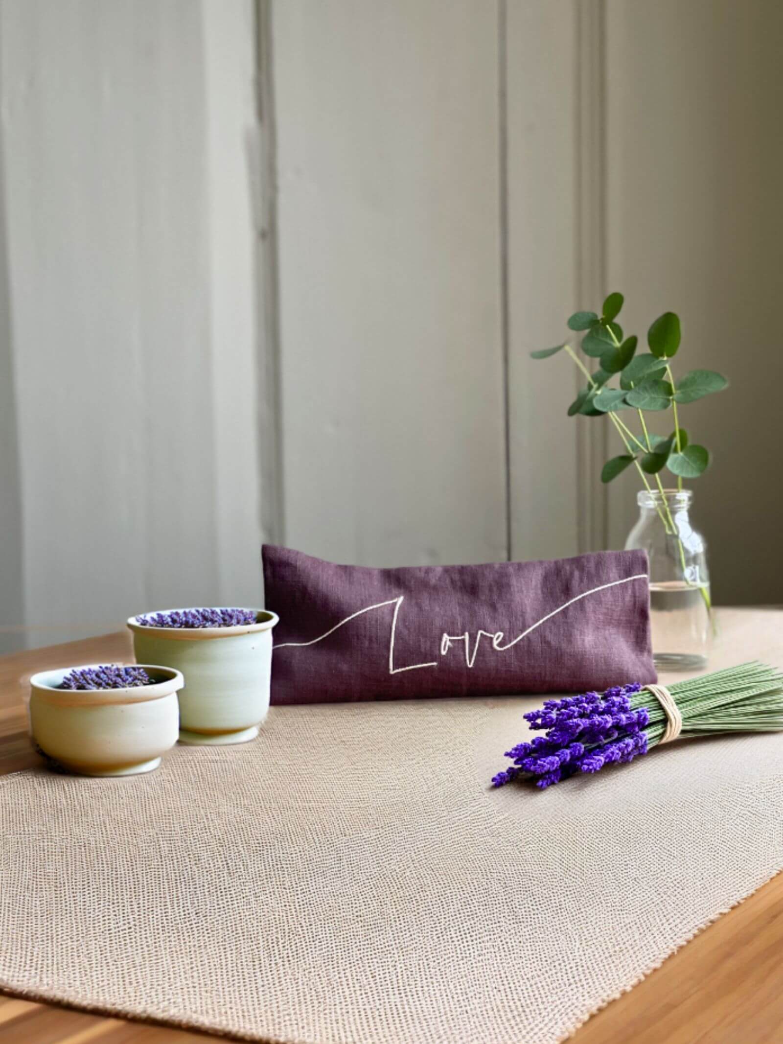 Love Embroidered Linen and Lavender Eye Pillow
