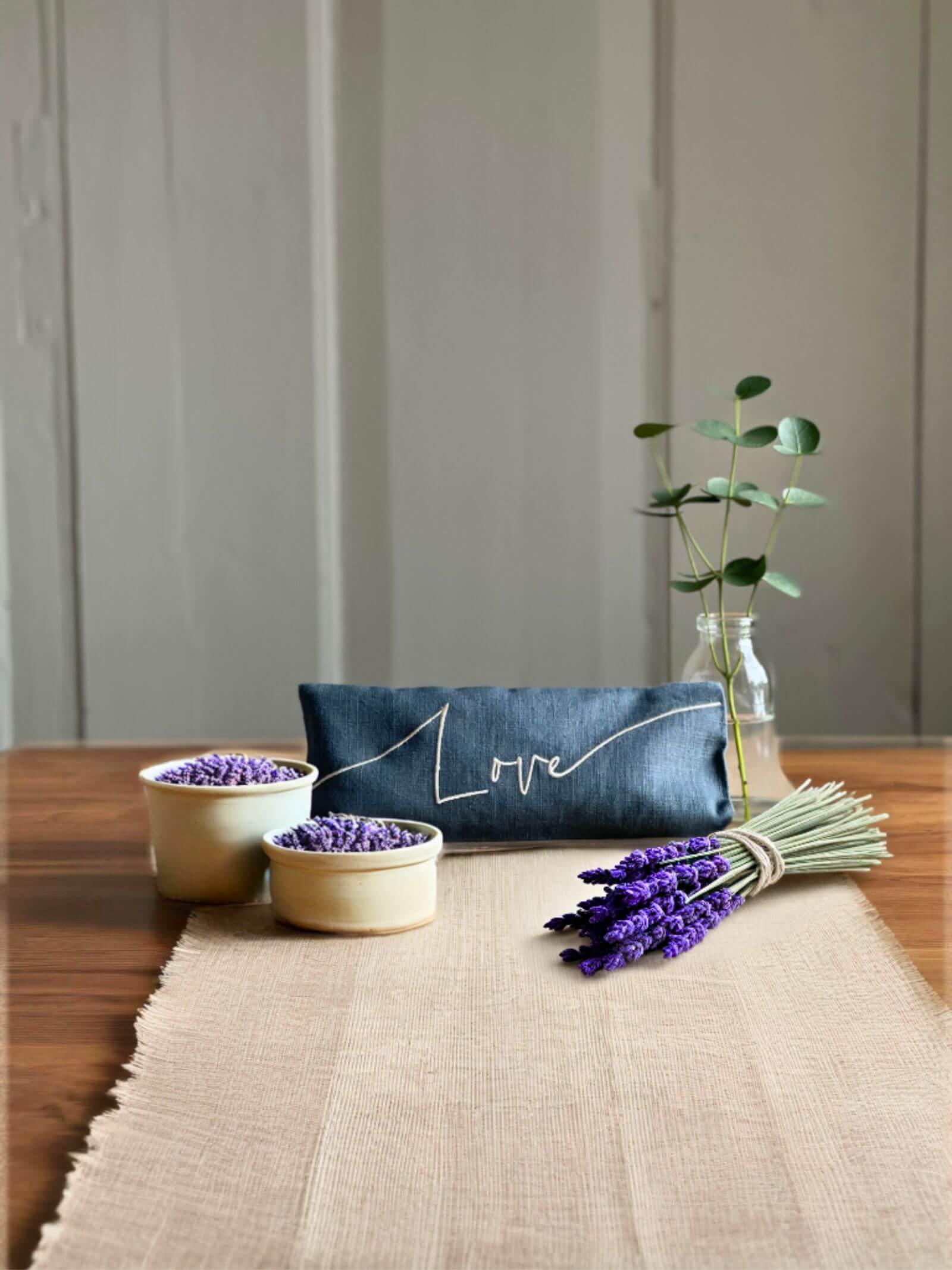 Love Embroidered Linen and Lavender Eye Pillow
