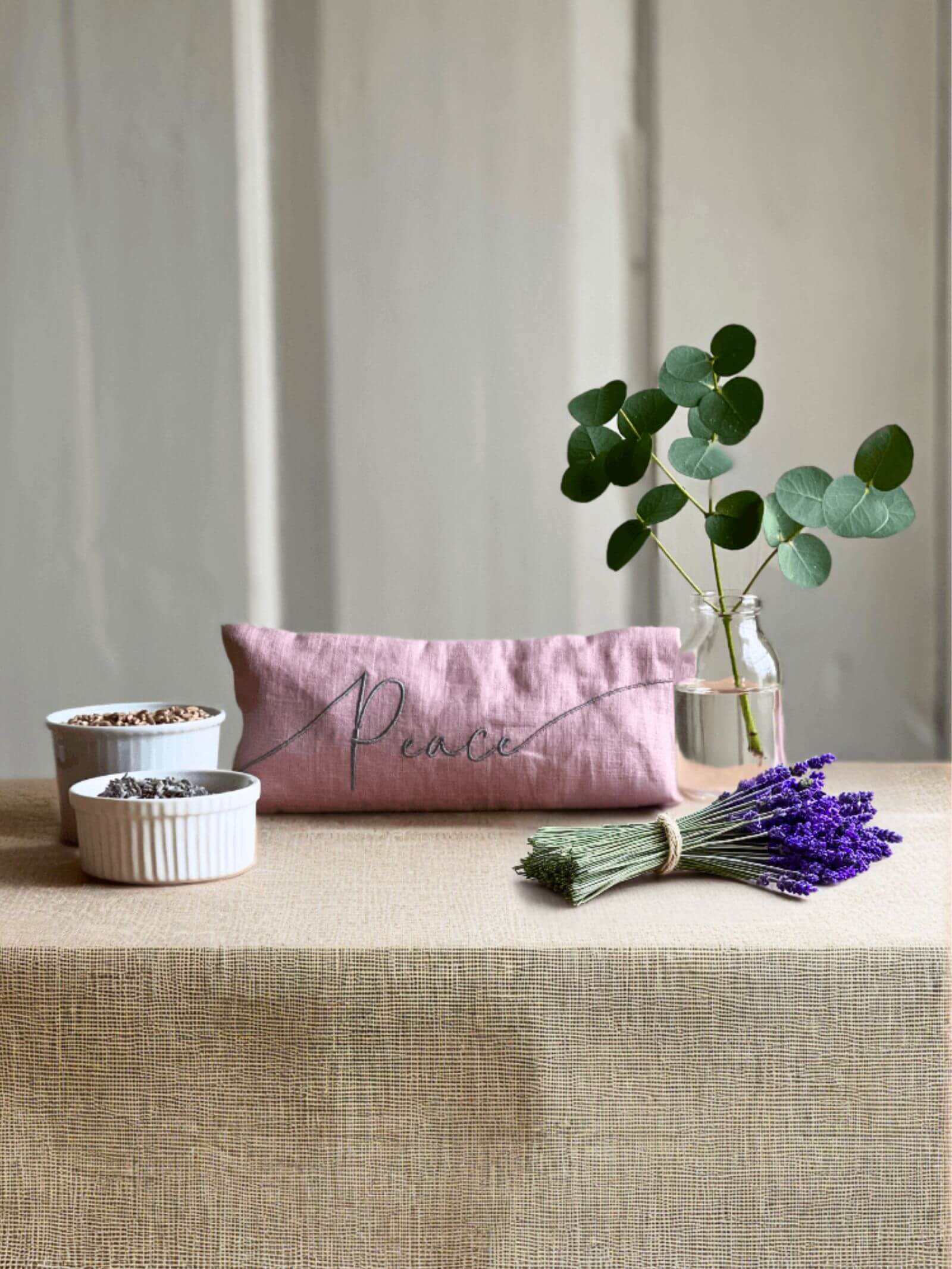 Peace Embroidered Lavender Eye Pillow in Linen