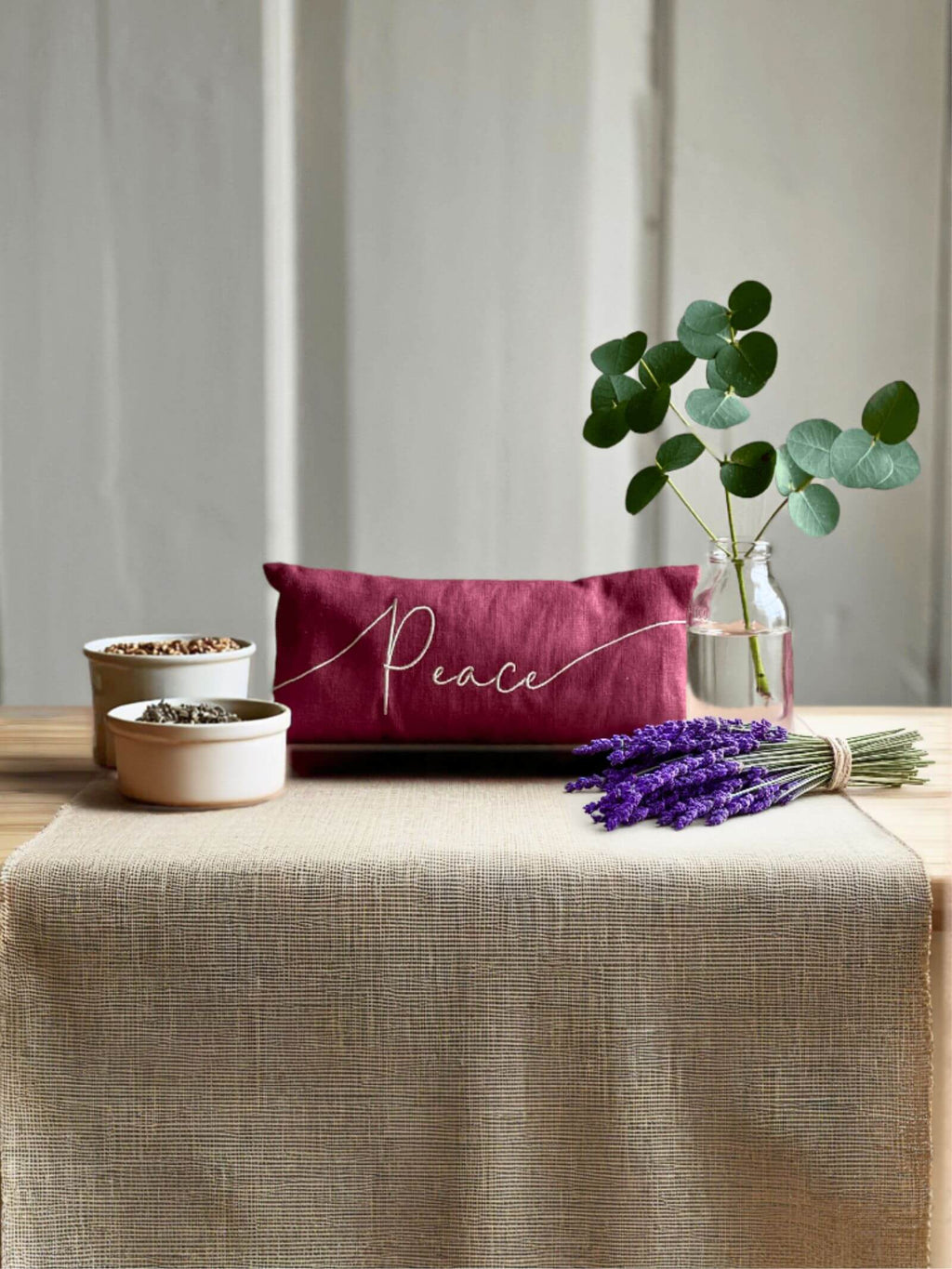 Peace Embroidered Lavender Eye Pillow in Linen