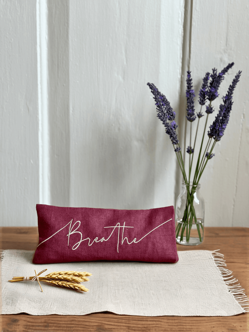 Breathe Embroidered Linen and Lavender Eye Pillow