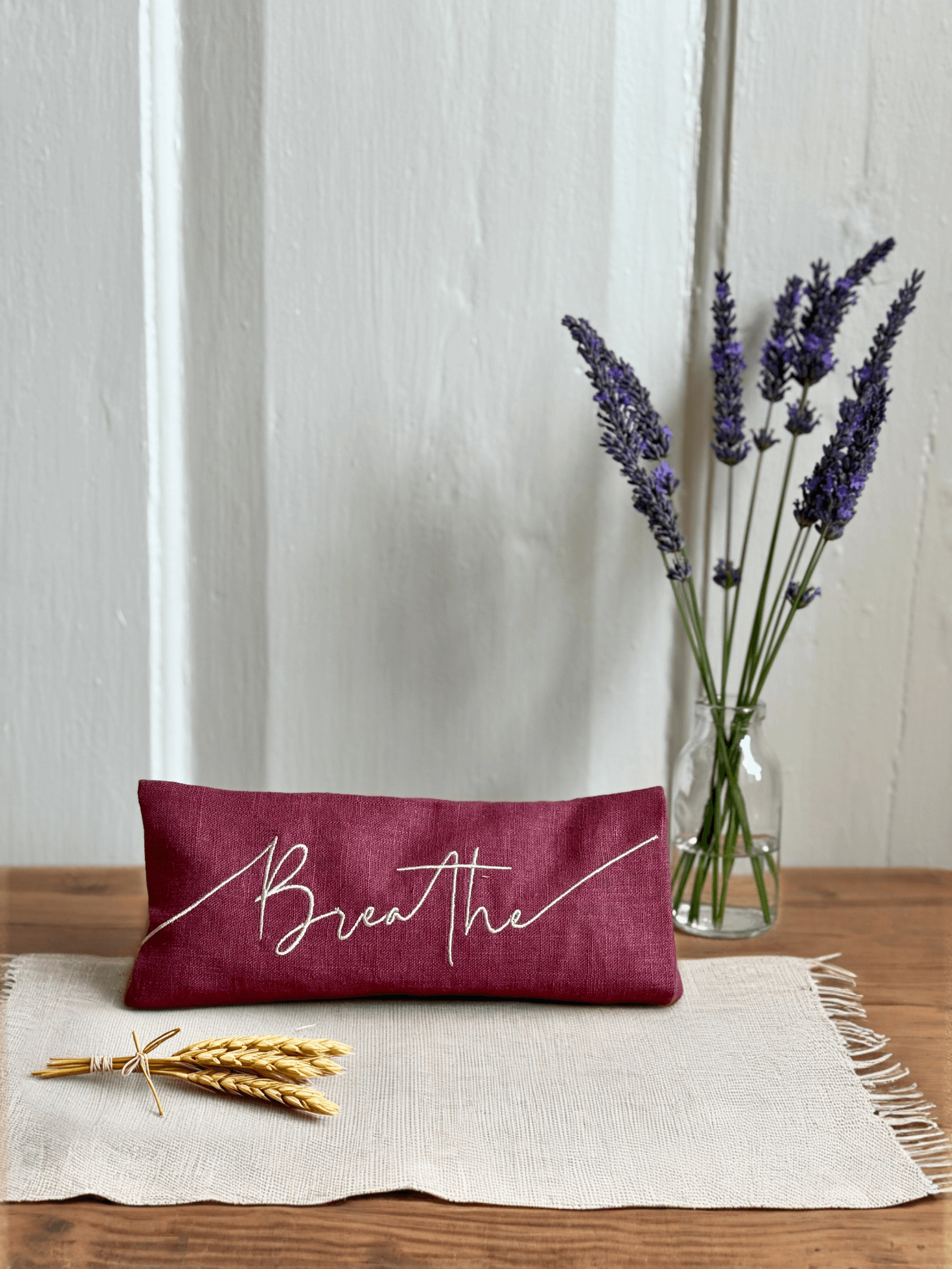 Breathe Embroidered Linen and Lavender Eye Pillow