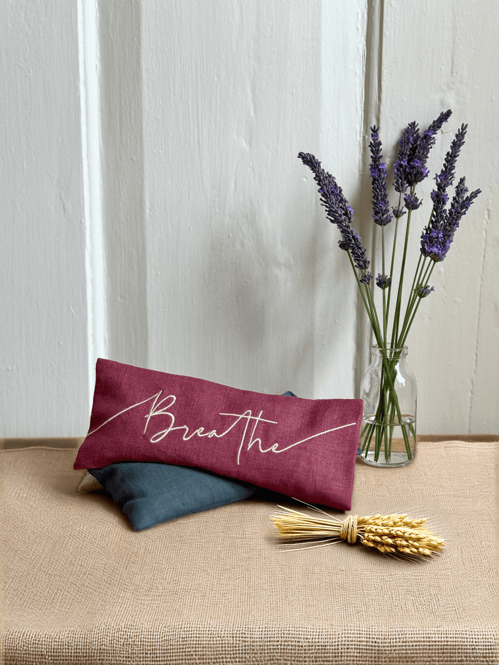 Breathe Embroidered Linen and Lavender Eye Pillow