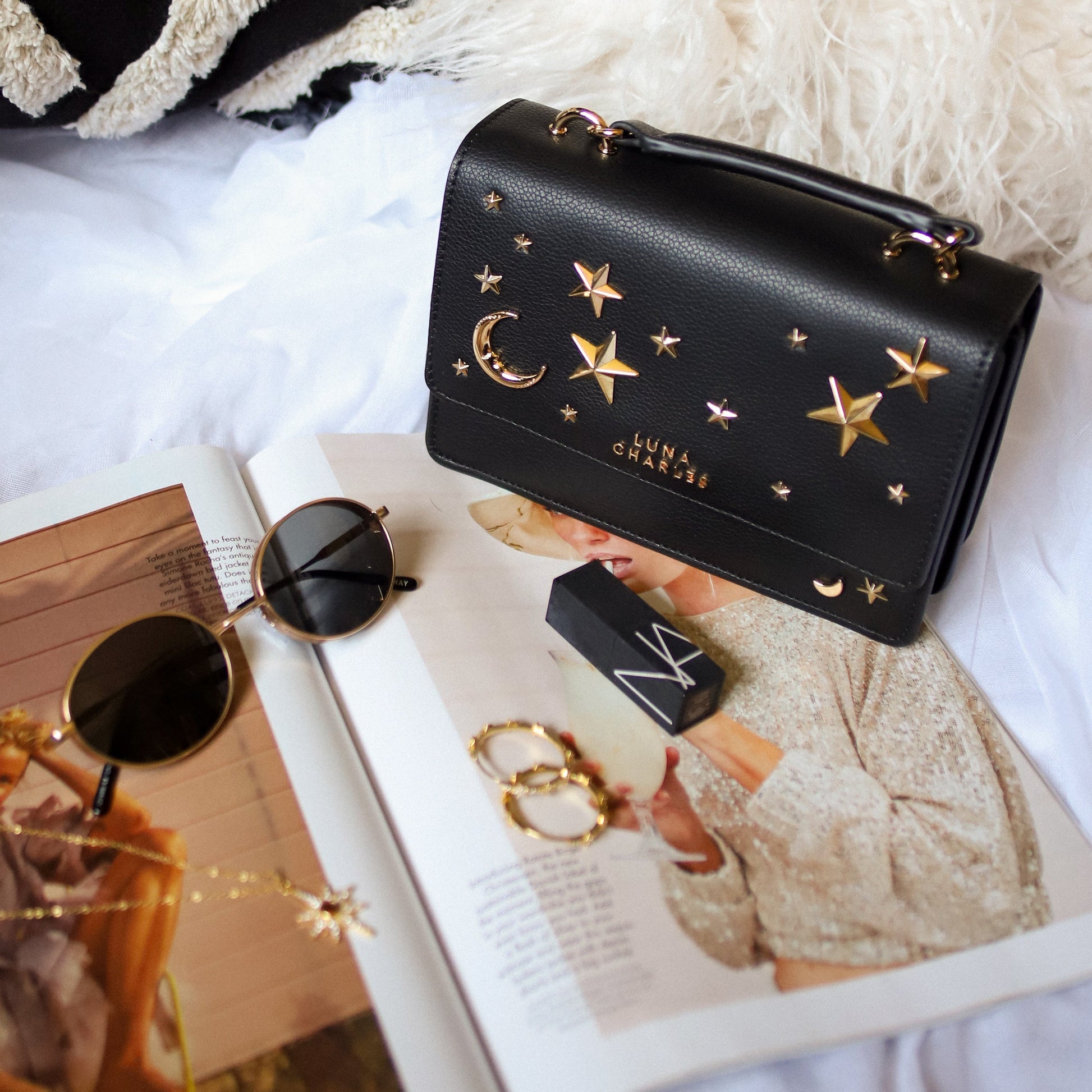 Nova Star Studded Handbag in Black and Gold
