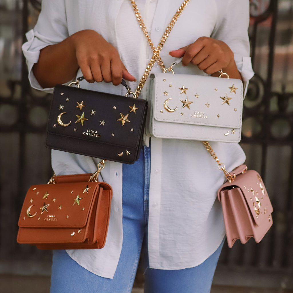 Nova Star Studded Handbag in Black and Gold