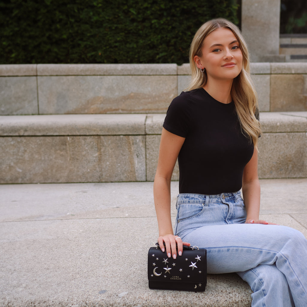 Nova Star Studded Crossbody Bag in Black and Silver