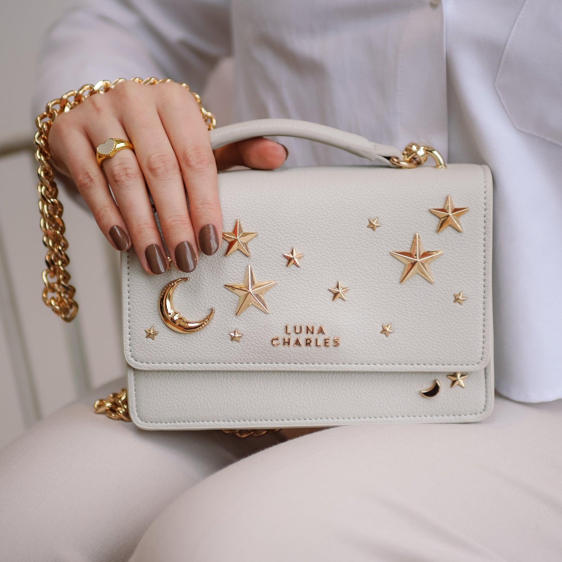 Nova Star Studded Handbag in Grey and Gold