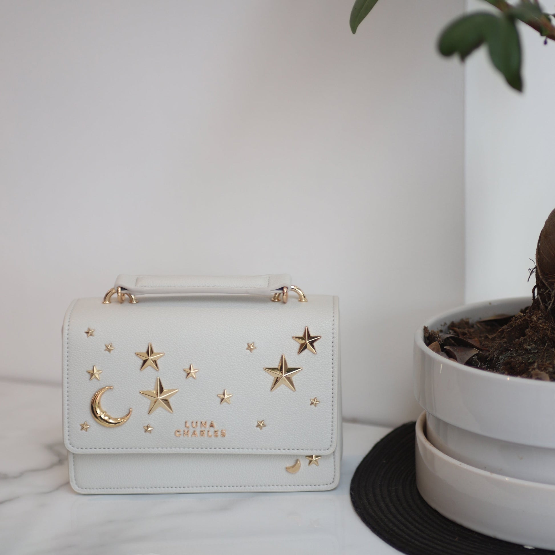 Nova Star Studded Handbag in Grey and Gold