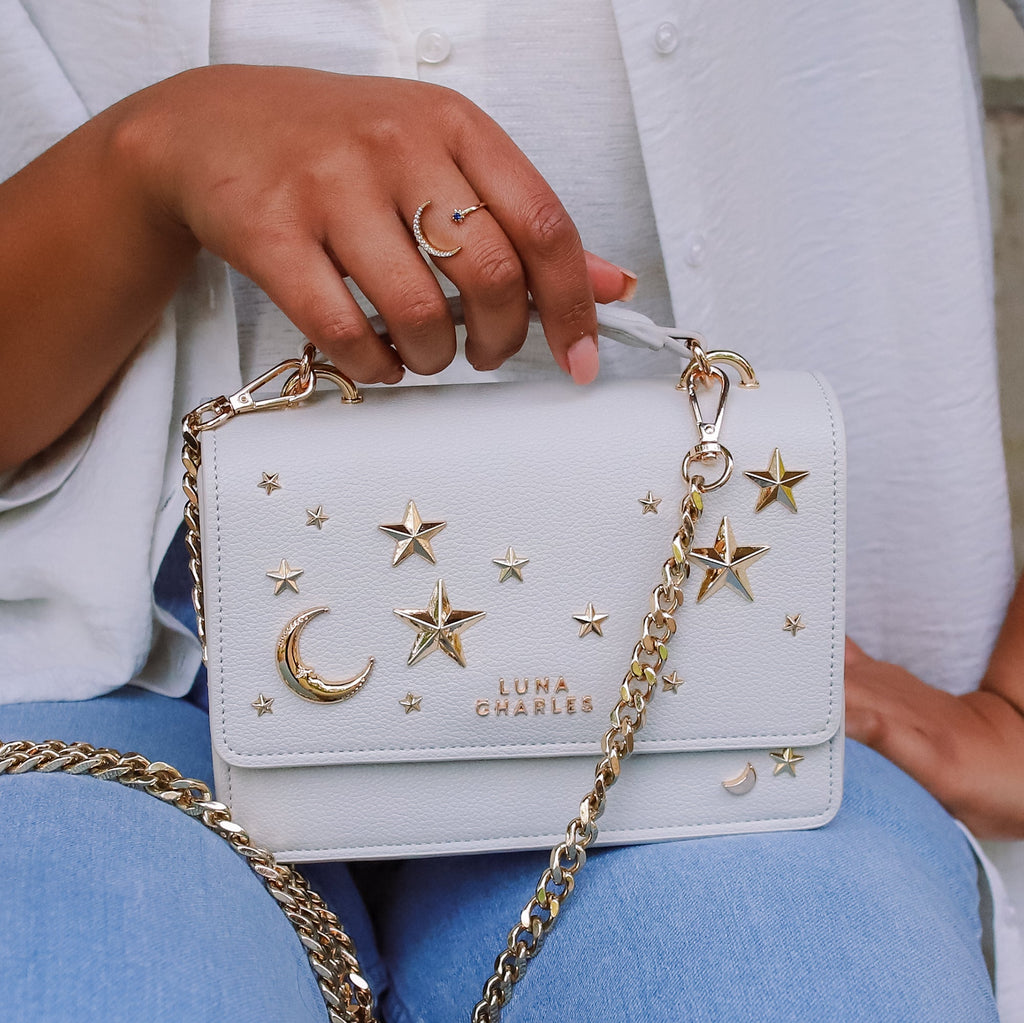 Nova Star Studded Handbag in Grey and Gold