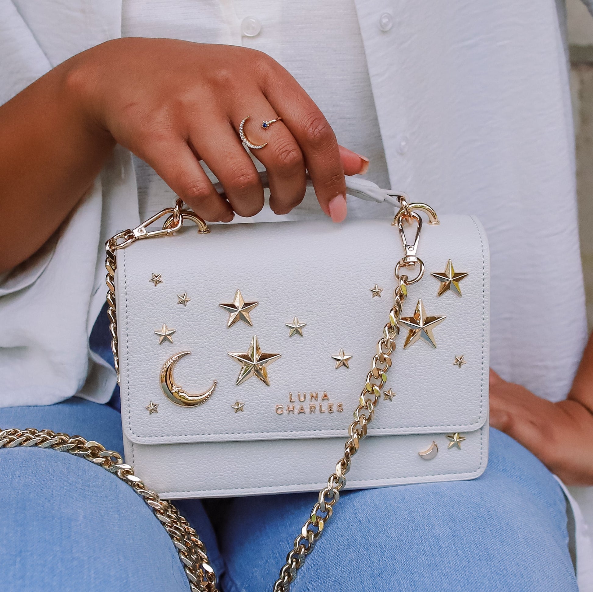 Nova Star Studded Handbag in Grey and Gold