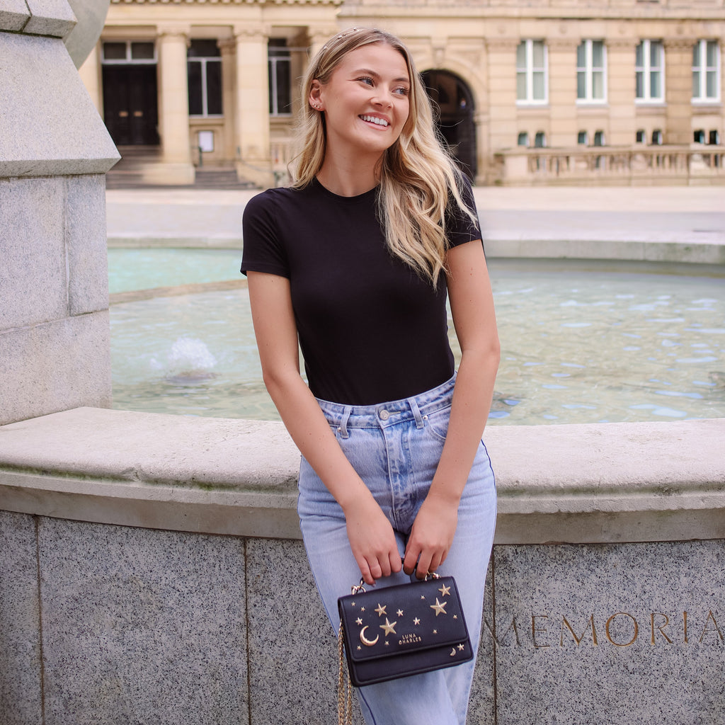 Nova Star Studded Handbag in Black and Gold