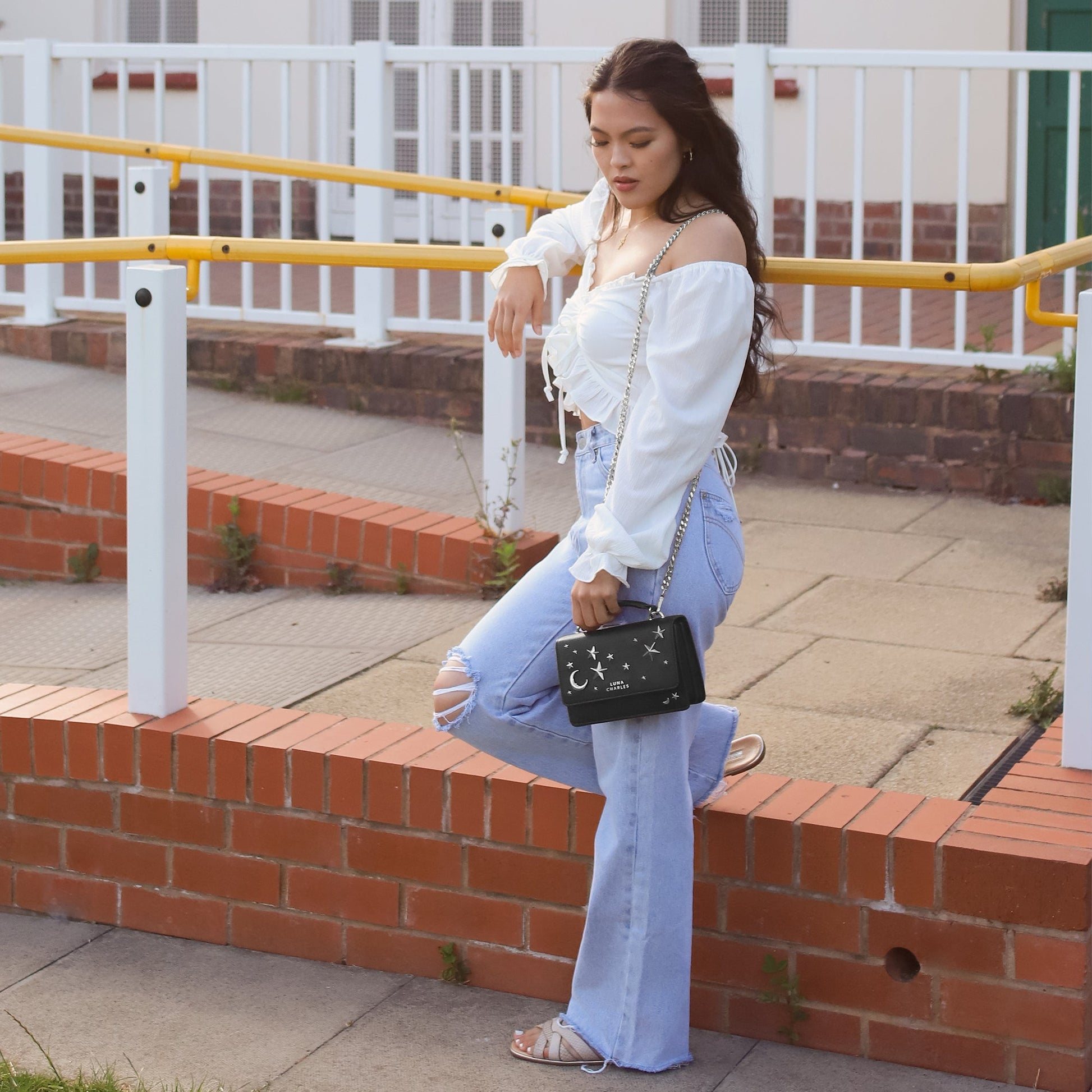 Nova Star Studded Crossbody Bag in Black and Silver