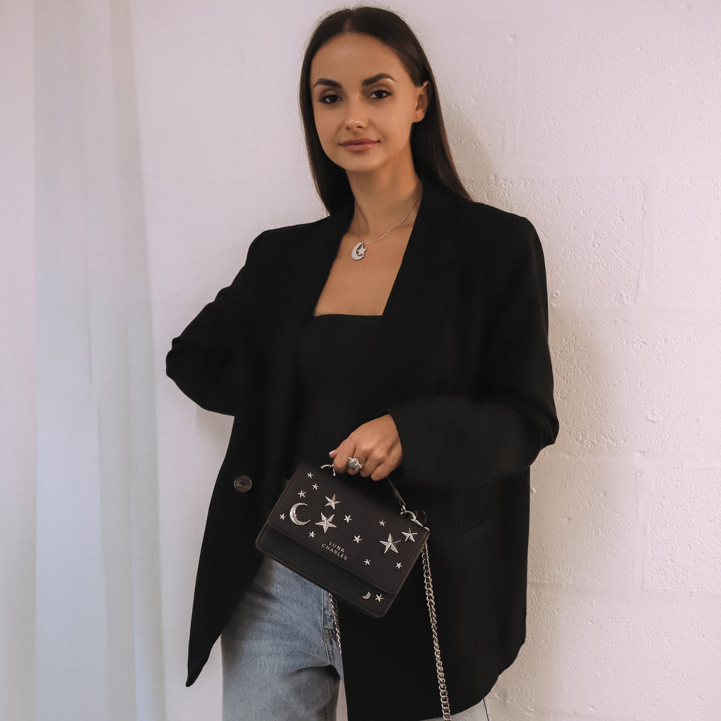 Nova Star Studded Crossbody Bag in Black and Silver