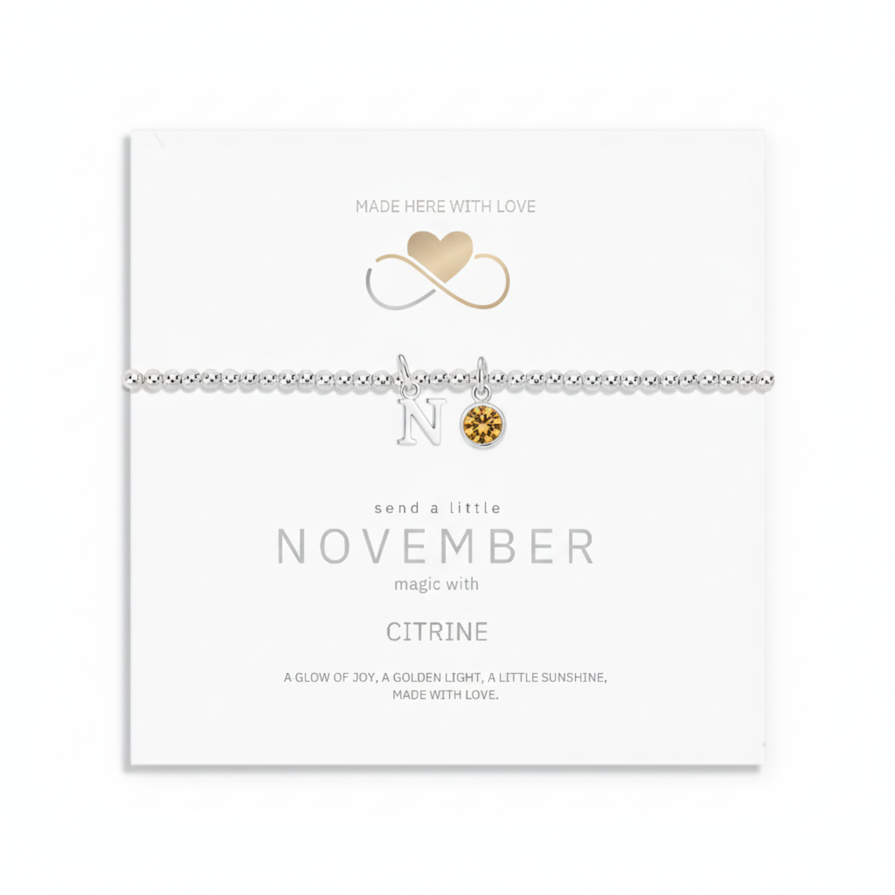Personalised November Birthstone and Initial Bracelet in Citrine