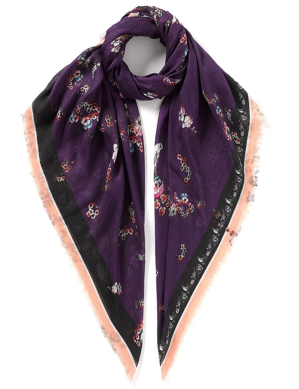 Purple Floral and Birds Scarf 140x140cm