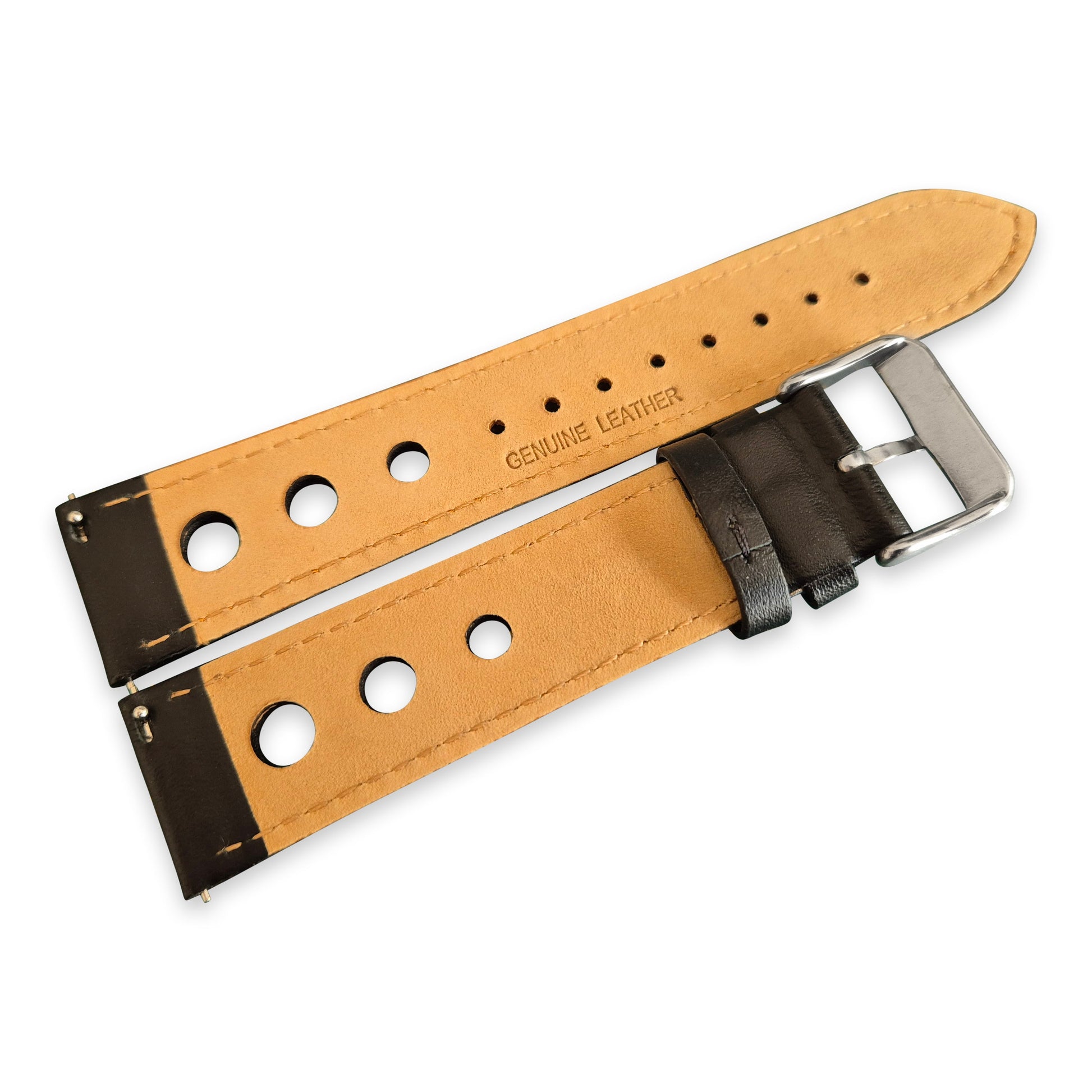 Black and Orange Leather Rally Watch Strap 22mm