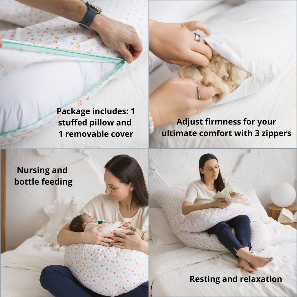 U-Shaped Maternity Pillow with Organic Cotton Cover in Milk White