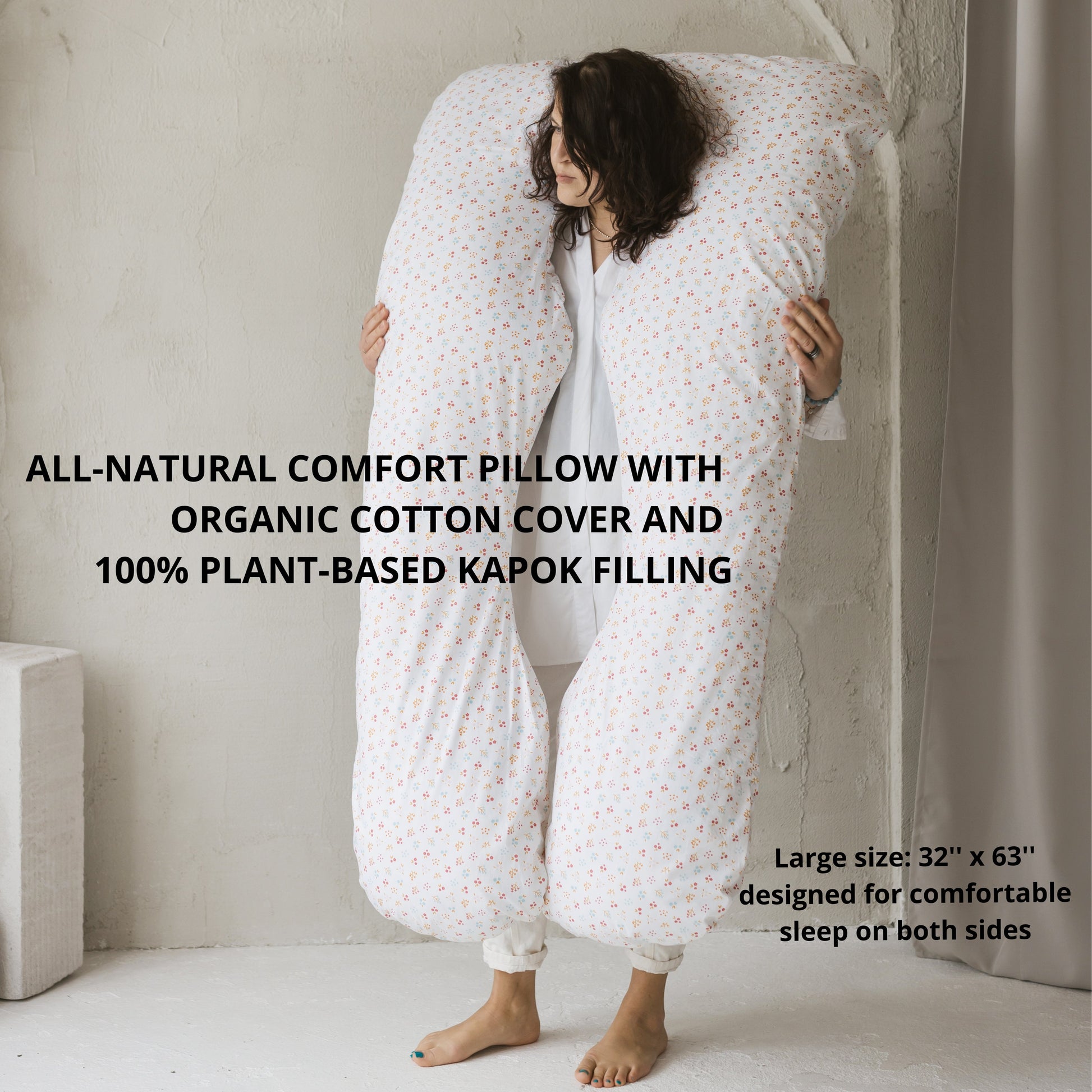 U-Shaped Maternity Pillow with Organic Cotton Cover in Milk White