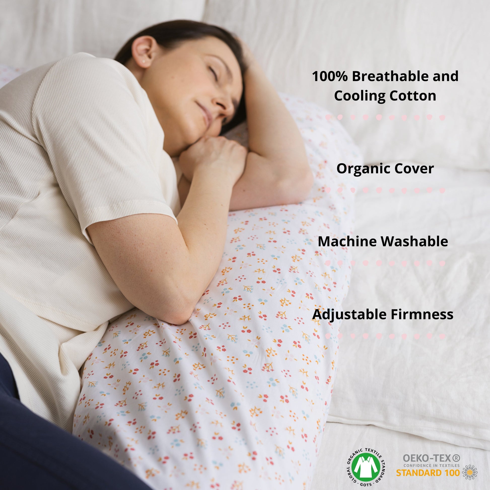 U-Shaped Maternity Pillow with Organic Cotton Cover in Milk White