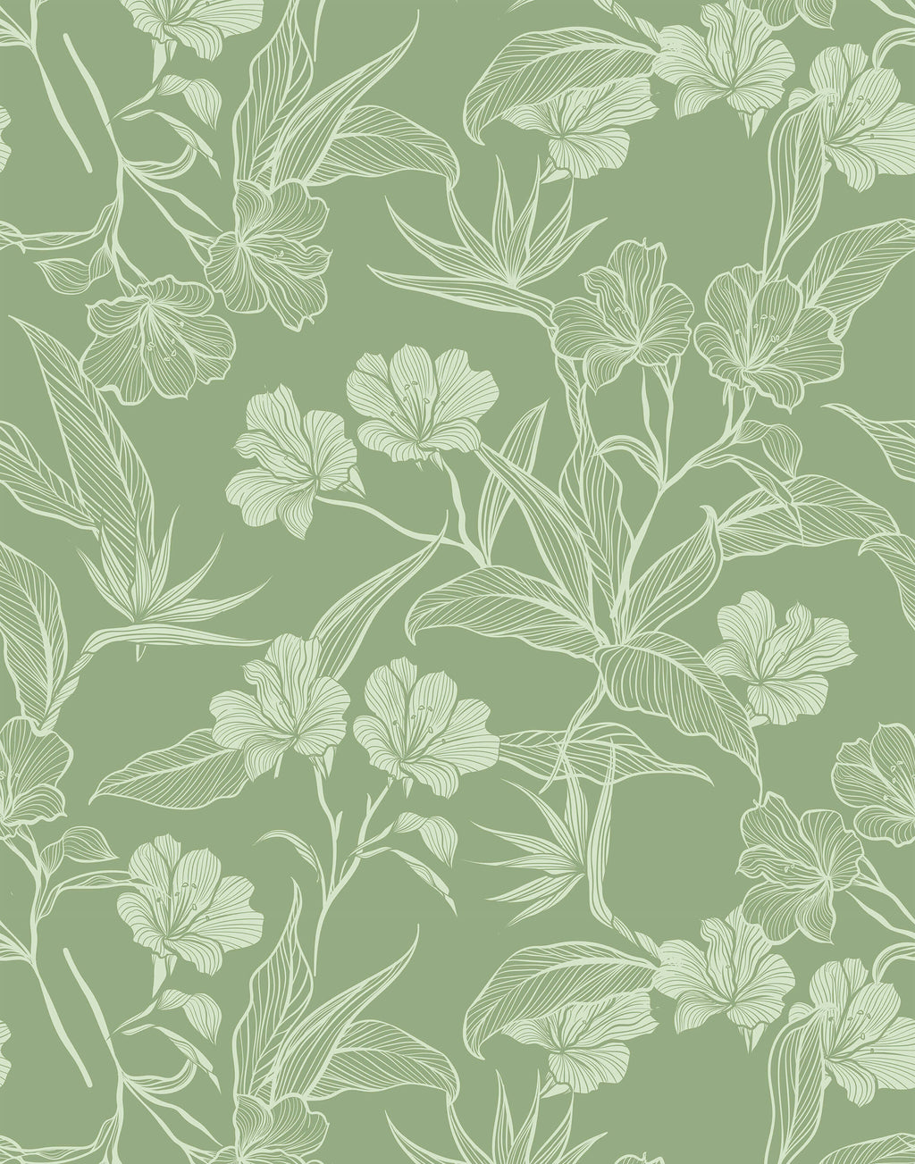 Contour Bold Floral Outline Wallpaper