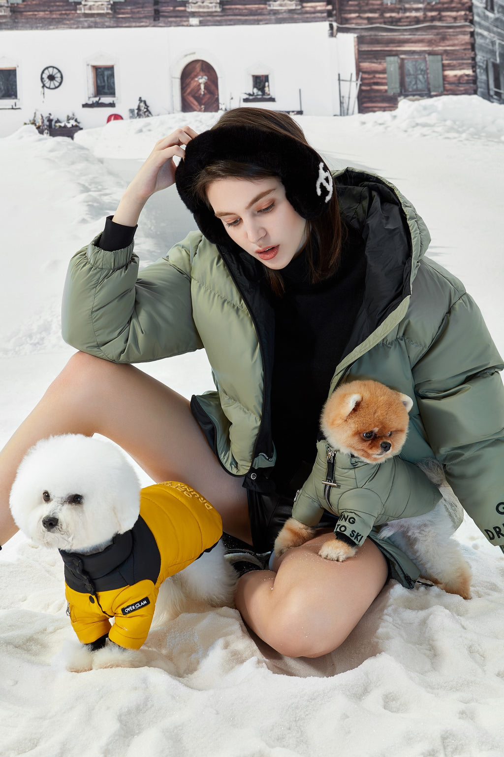 Green Zip Up Puffer Ski Jacket with Hood