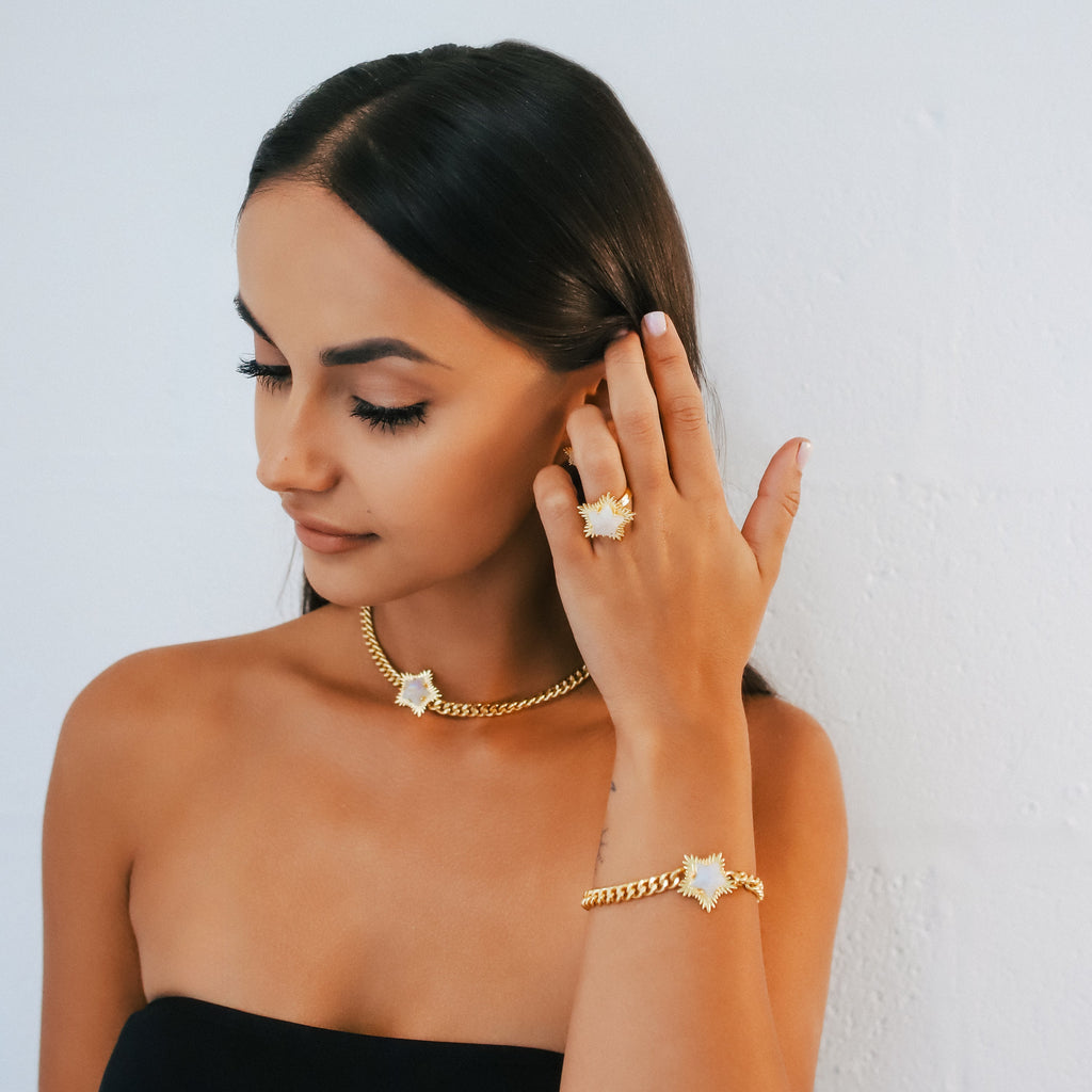 Moonstone Spiky Star Bracelet in 18k Gold Plated