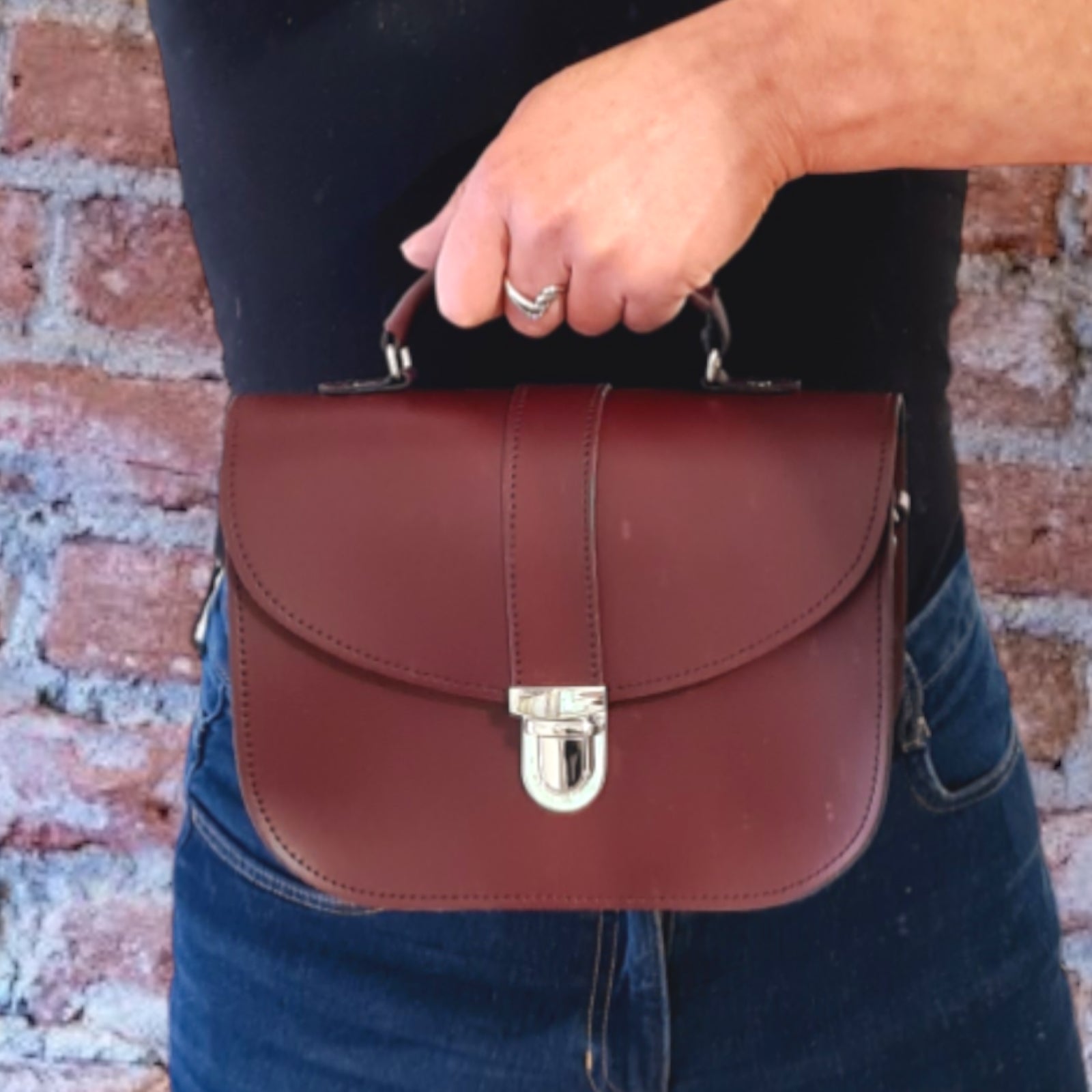Handmade Leather Bag in Marsala Red