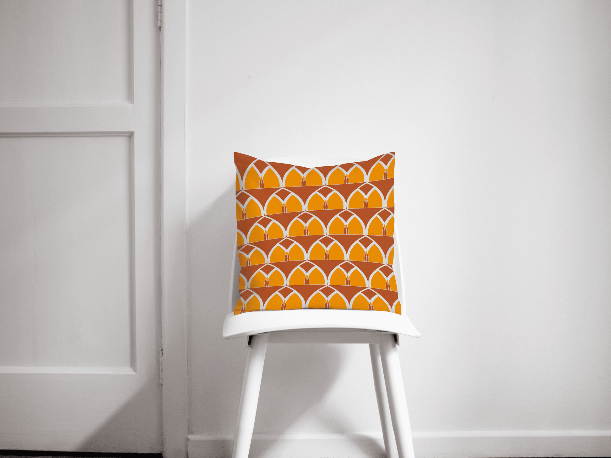 Orange and Yellow Geometric Arches Throw Pillow