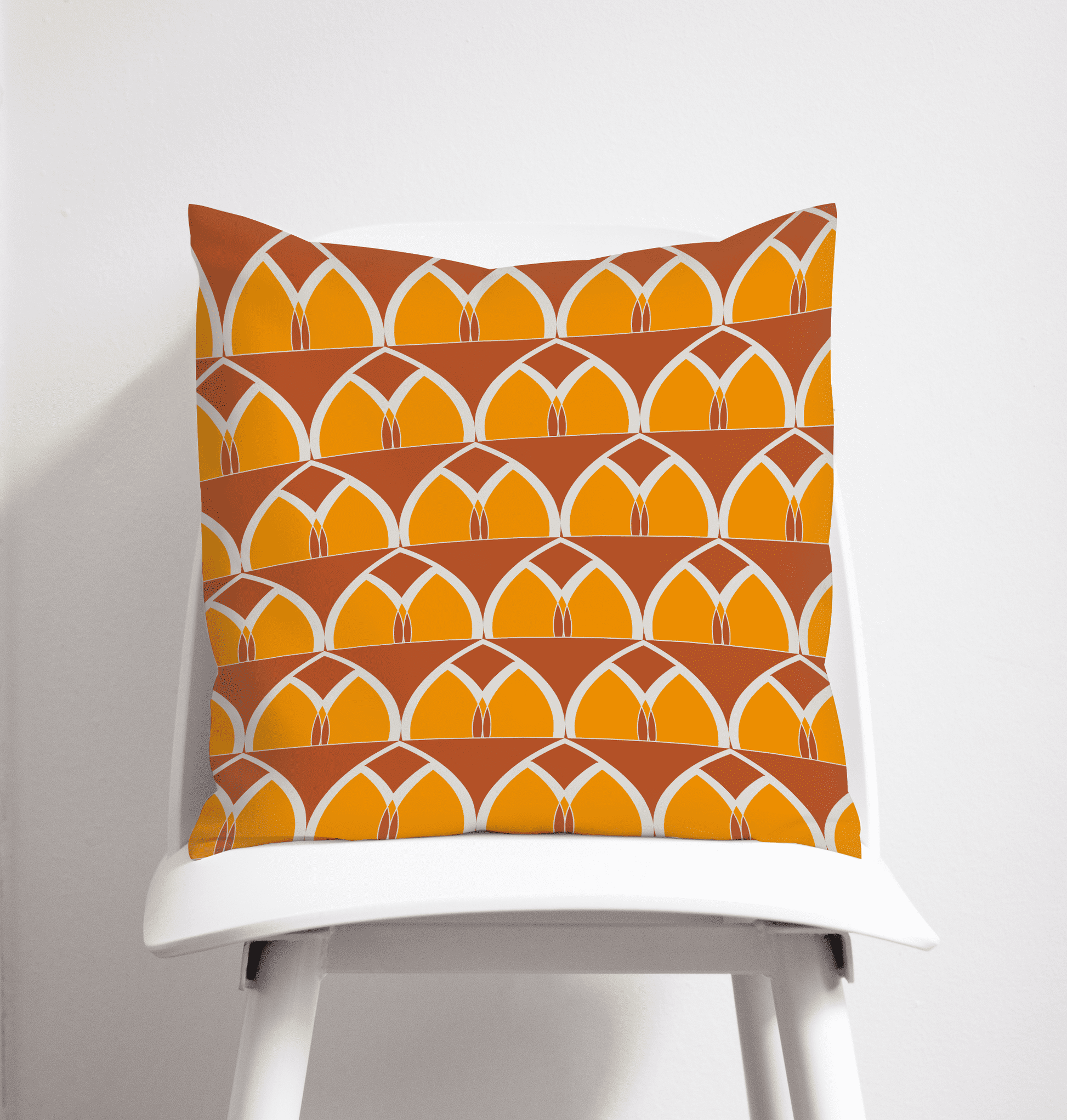 Orange and Yellow Geometric Arches Throw Pillow