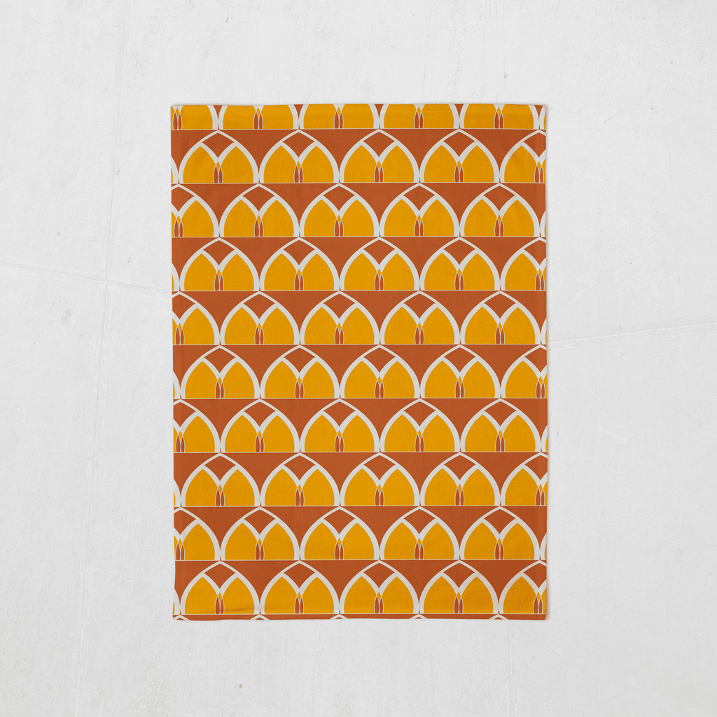 Orange and Yellow Geometric Arches Tea Towel