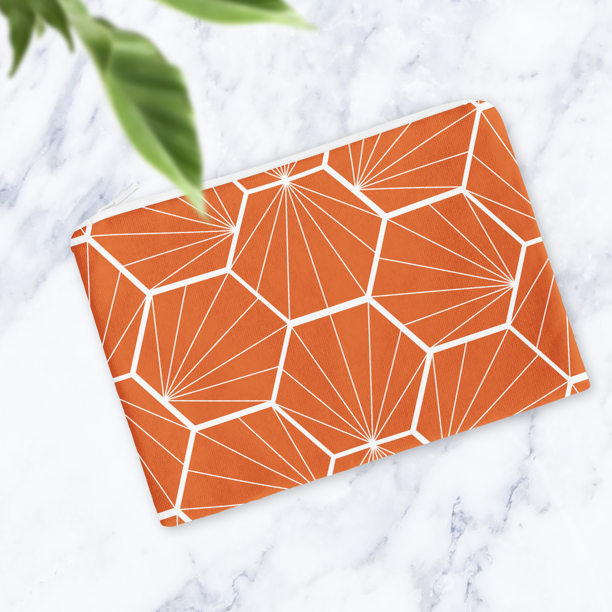 Handmade Orange Geometric Makeup Bag Water Resistant