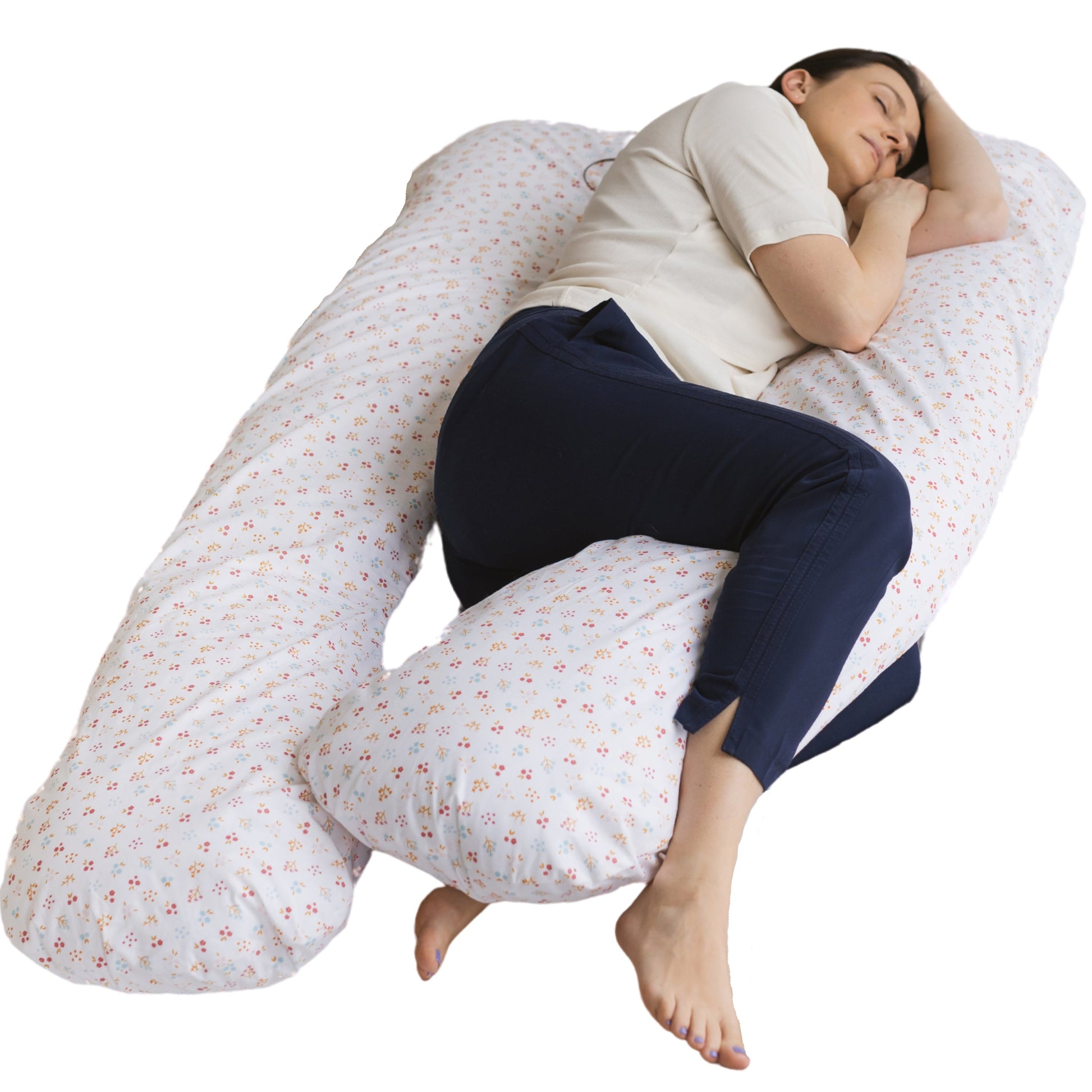 U-Shaped Maternity Pillow with Organic Cotton Cover in Milk White