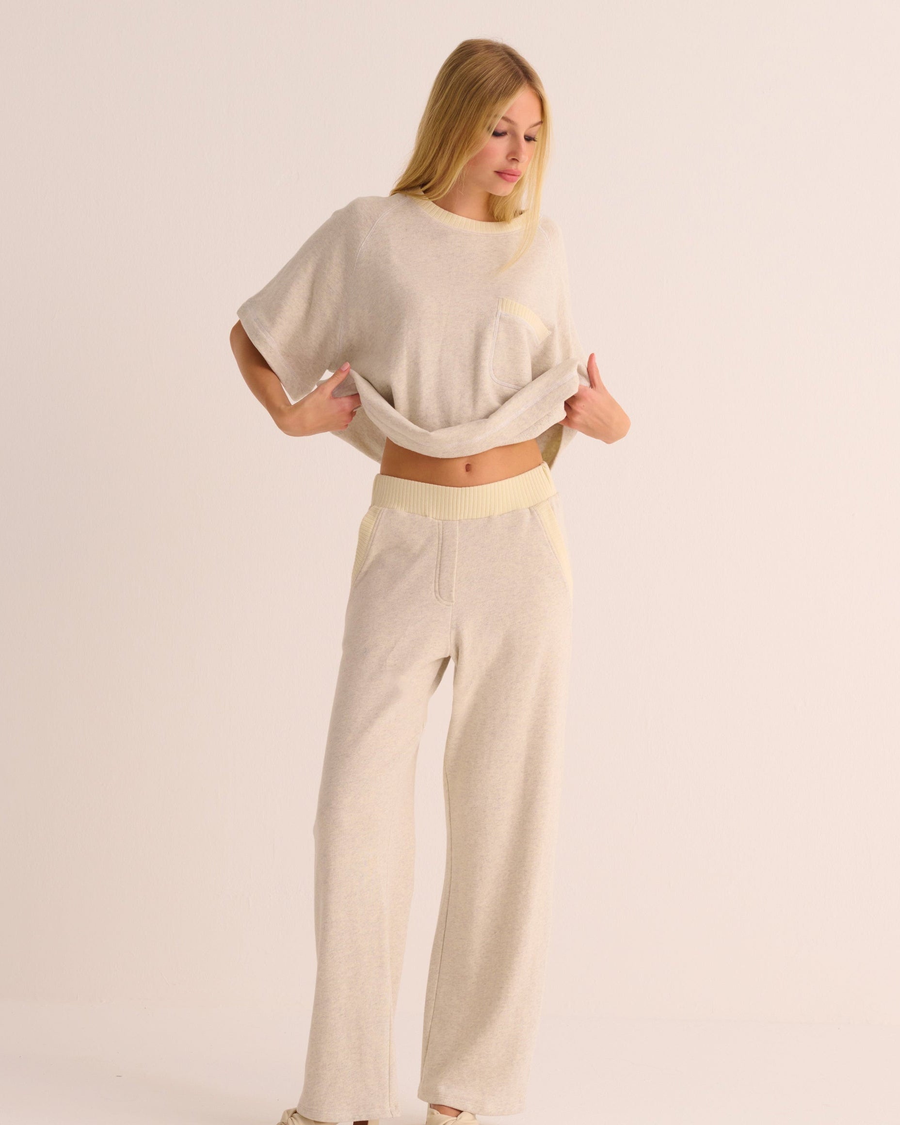 Cream Marl Organic Cotton Sweatshirt and Joggers Set