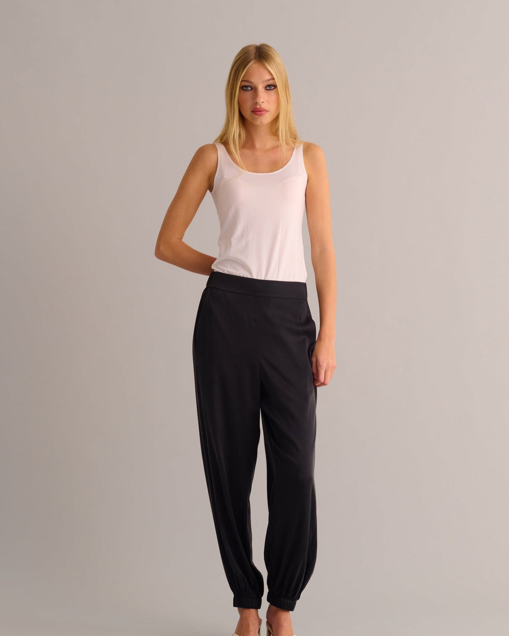 Black Washable Organic Stretch Silk Joggers