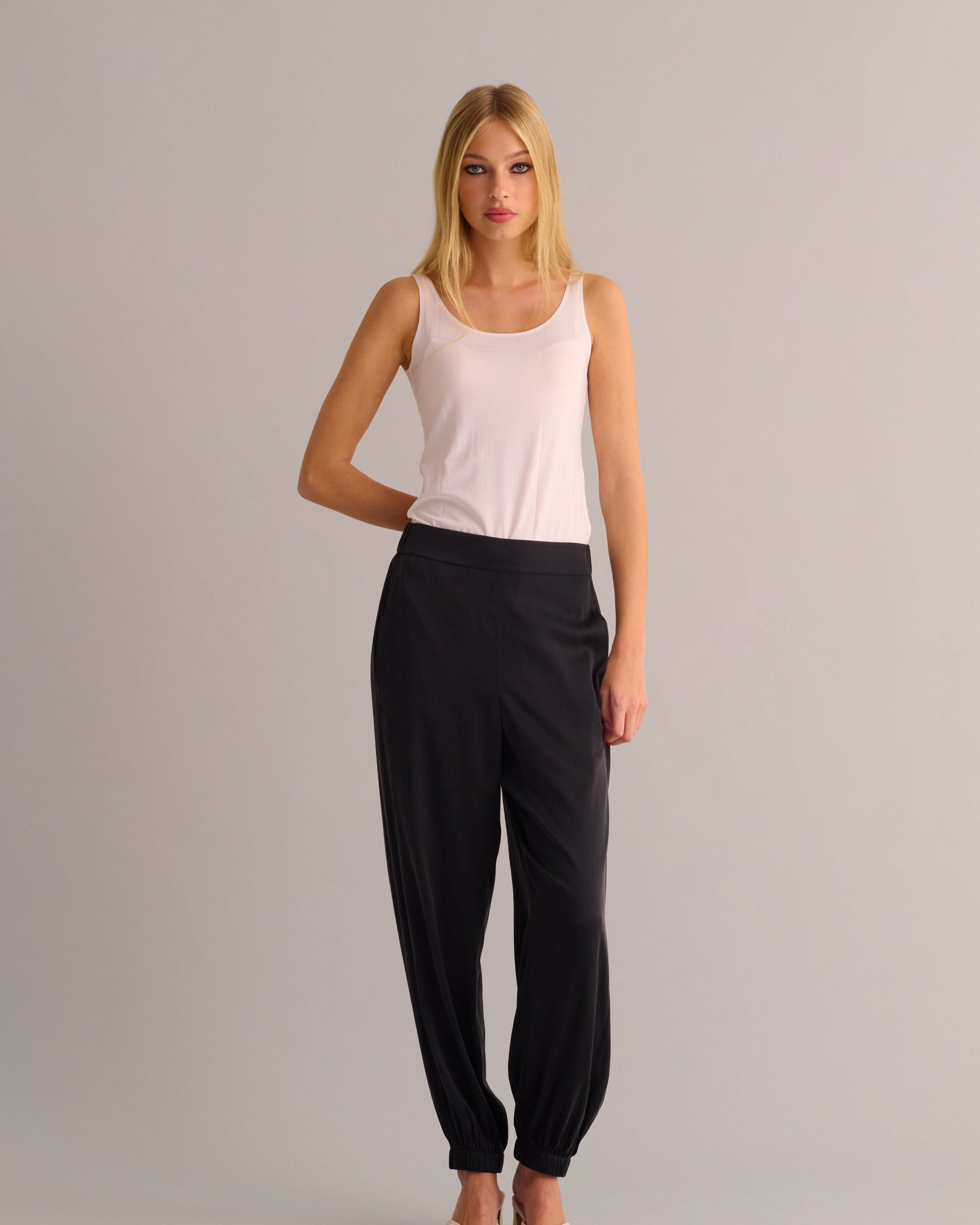 Black Washable Organic Stretch Silk Joggers
