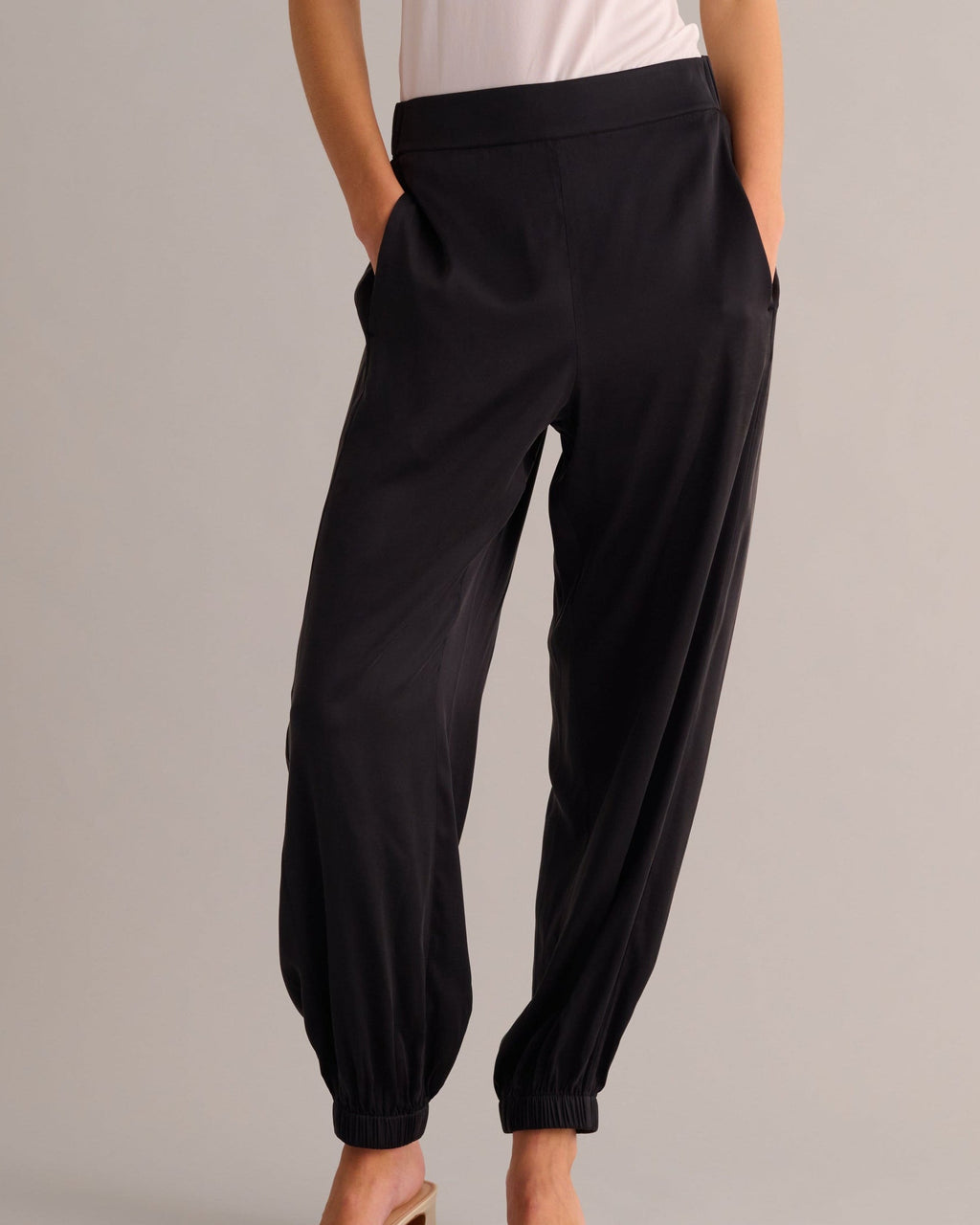Black Washable Organic Stretch Silk Joggers