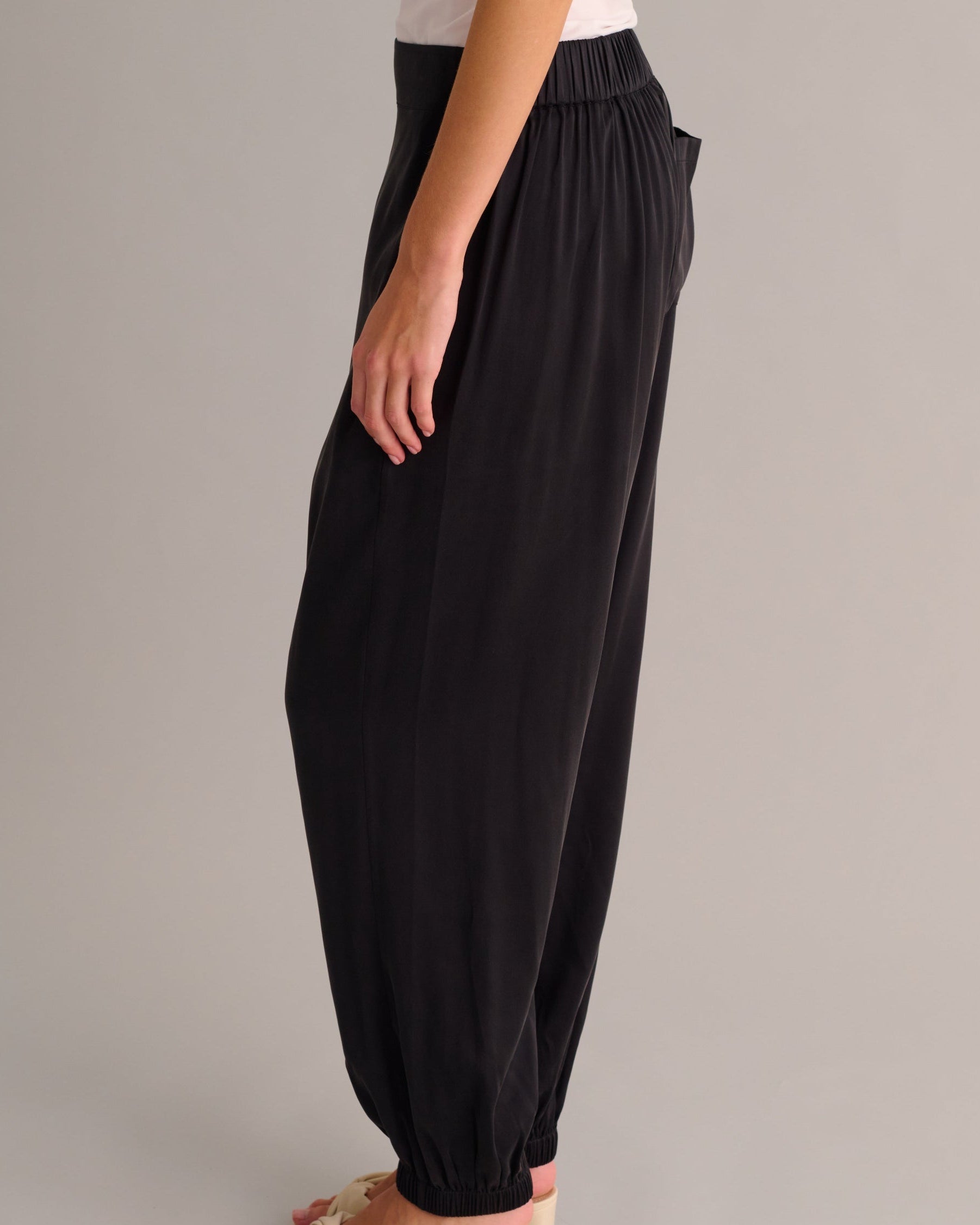 Black Washable Organic Stretch Silk Joggers
